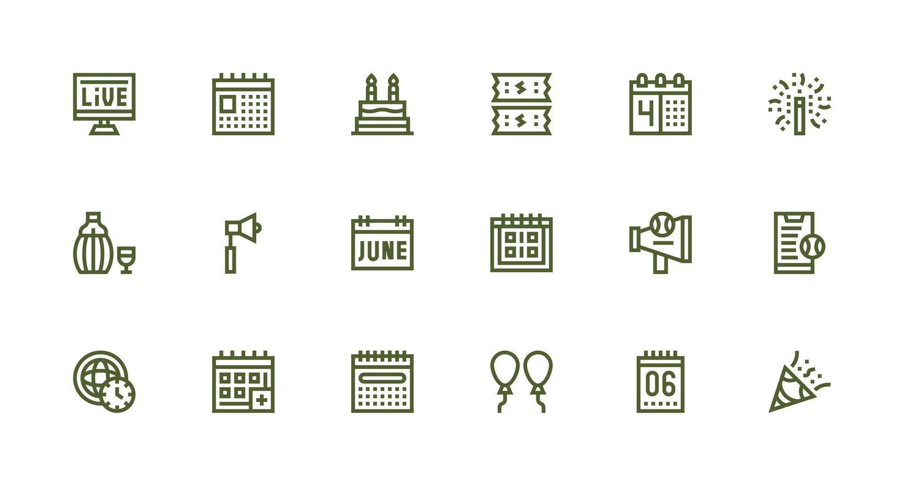 Event Visual Pack containing 18 Strong Stroke Line Icons Clean Icon Collection for Web Use vector