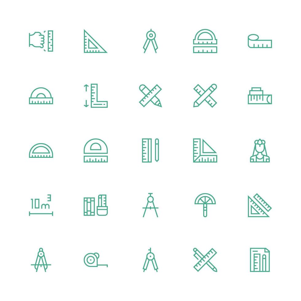 25 Medium Stroke Outline Style Icons from Ruler Collection Clean Set for Layout Prototypes vector