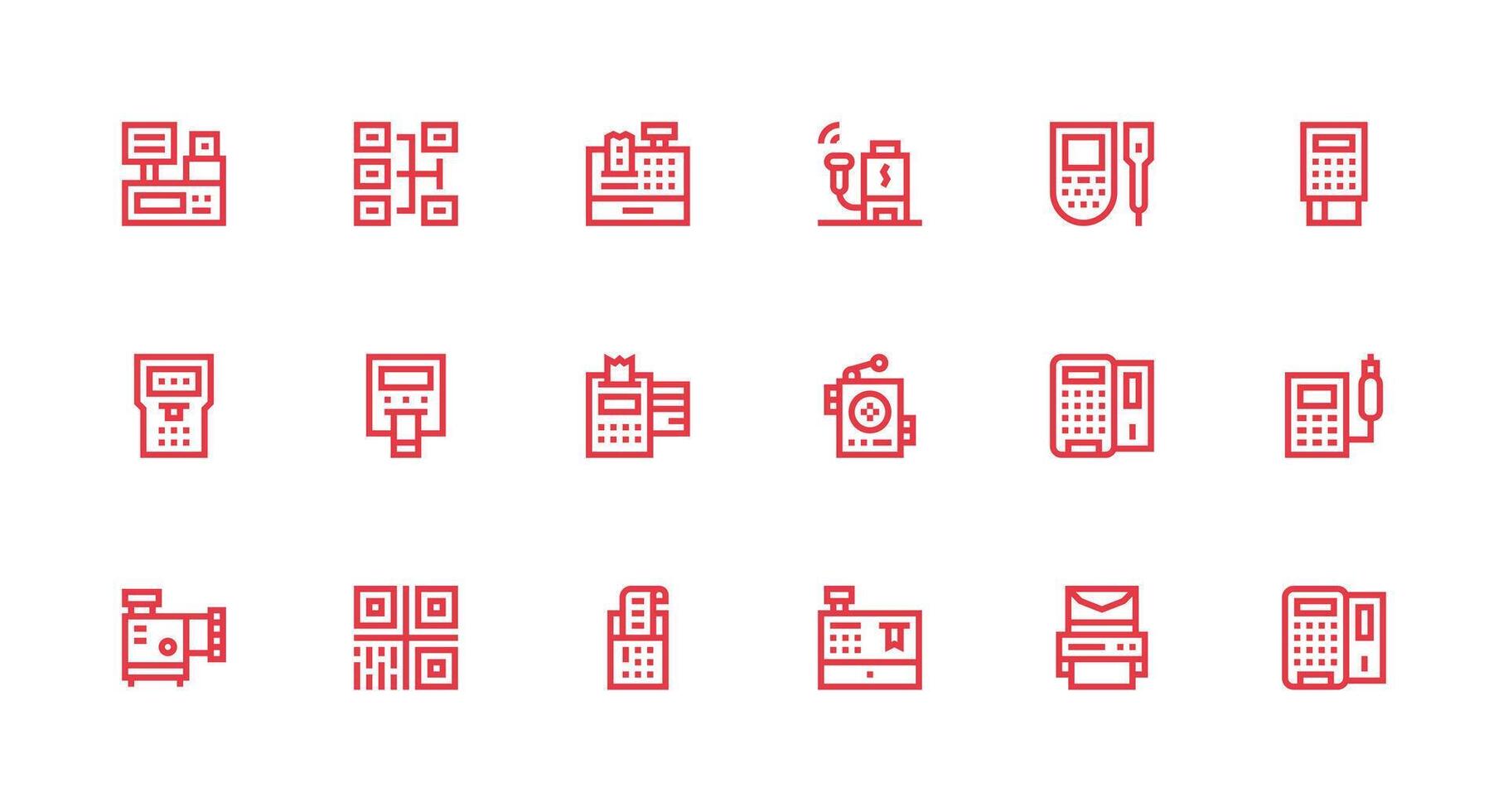 Scanner Design Icons featuring 18 in Strong Stroke Line Style Reusable Icon Set vector