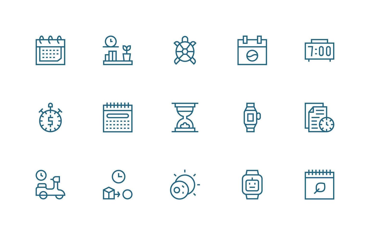 Time Design Icons featuring 15 in Regular Line Style Responsive Icon Set for Flexible Layouts vector