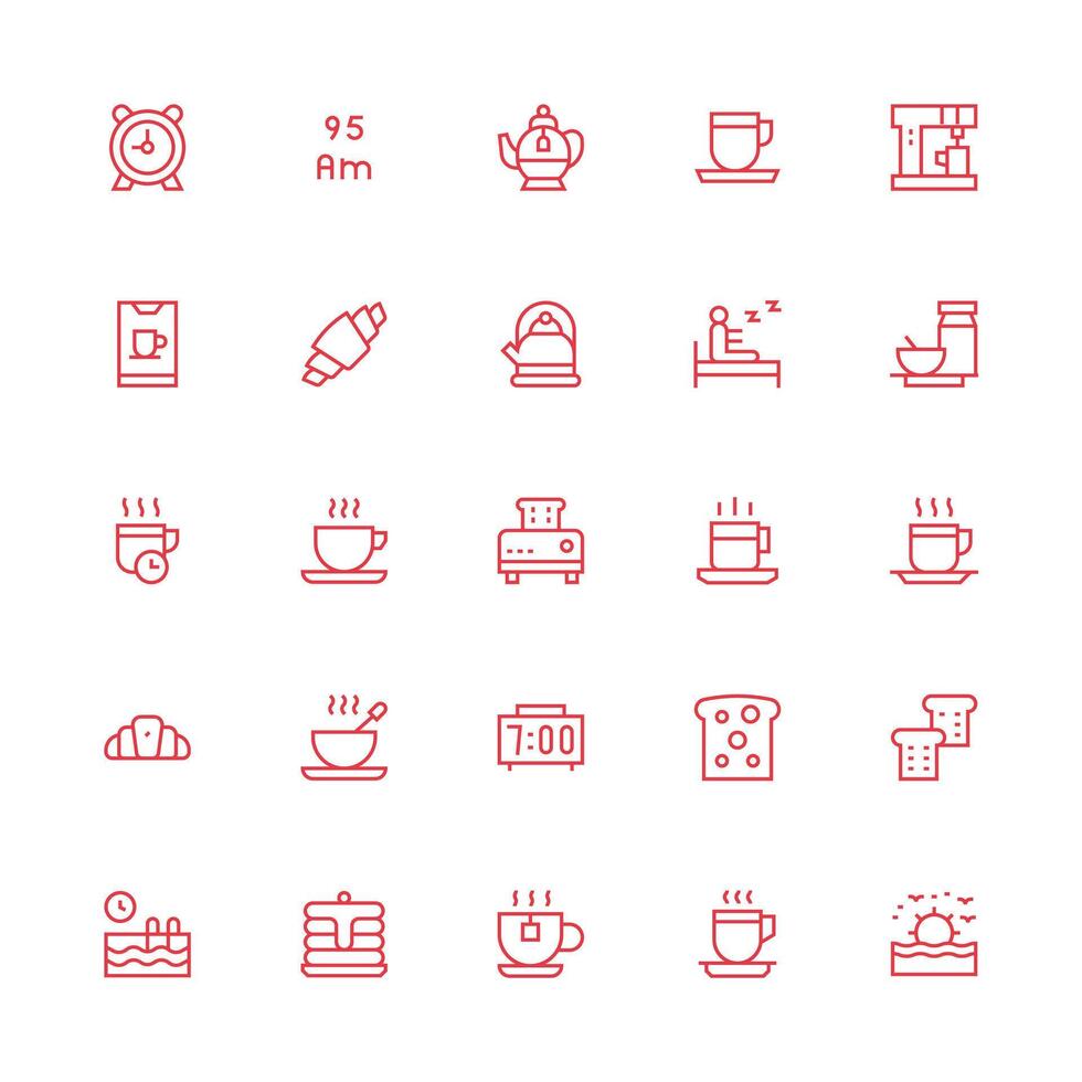 25 Medium Stroke Outline Icons for Morning Graphics Clean Icon Collection for Web Use vector