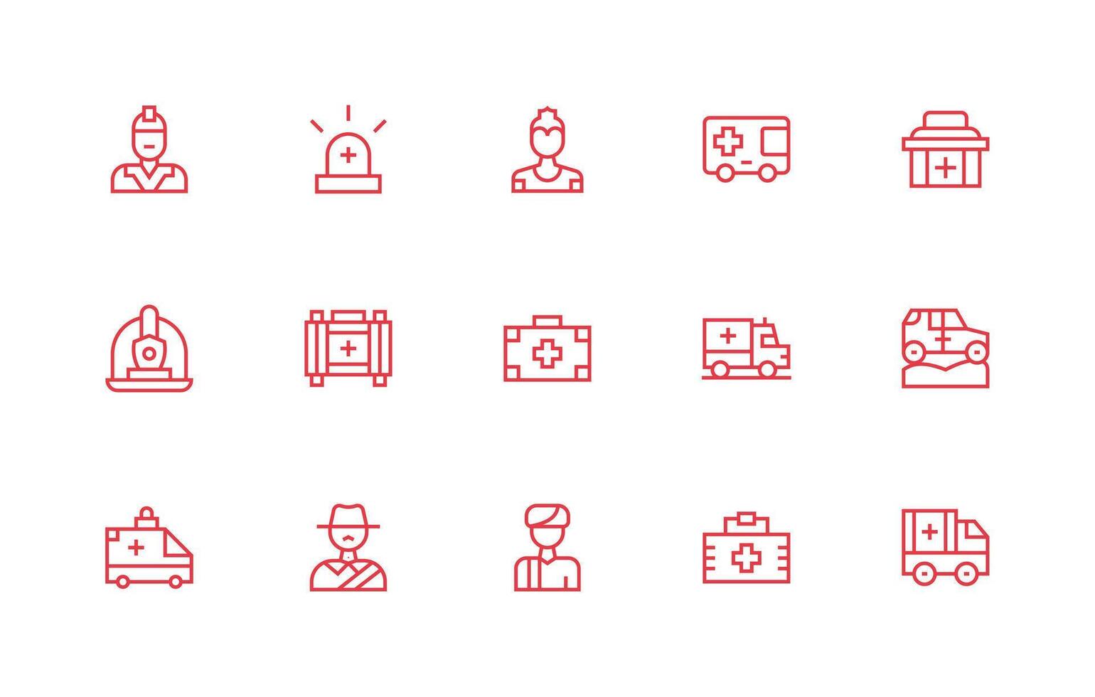 Paramedic featuring 15 Icons in Regular Line Design Style Icon Set vector
