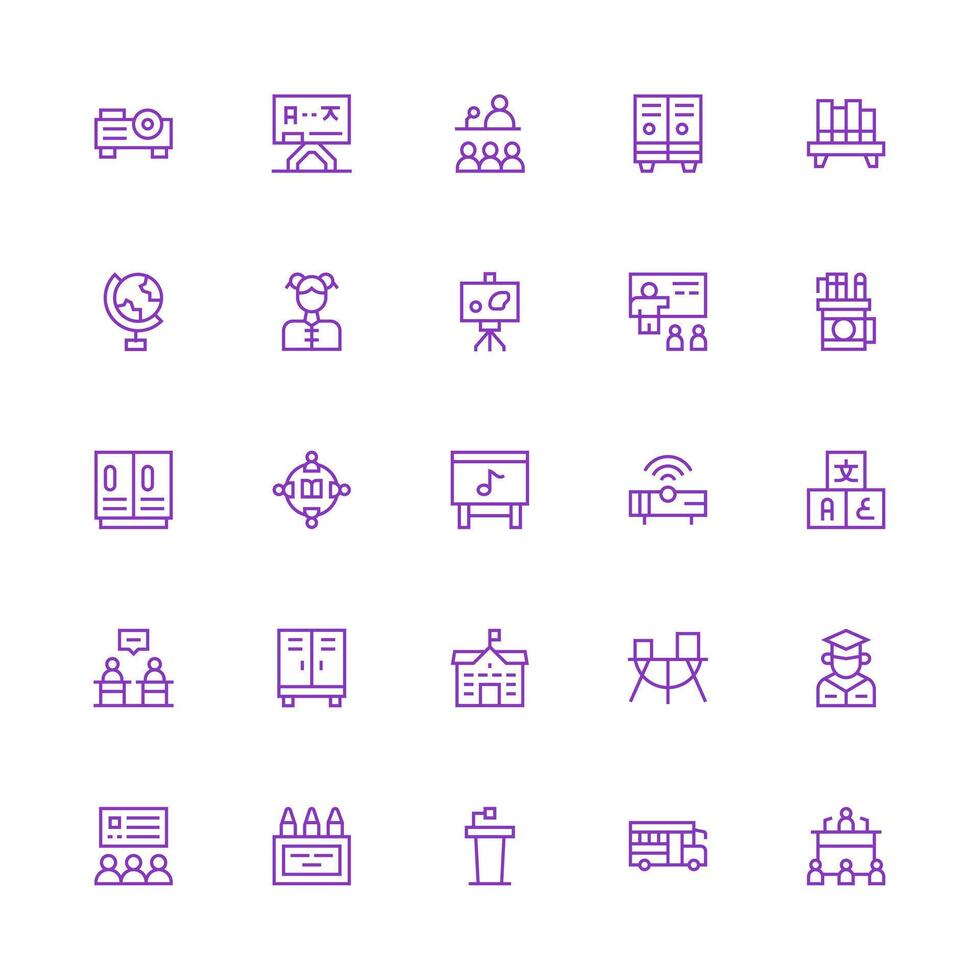Classroom Icon Set with 25 Medium Stroke Outline Graphics Reliable Icons for All Interfaces vector