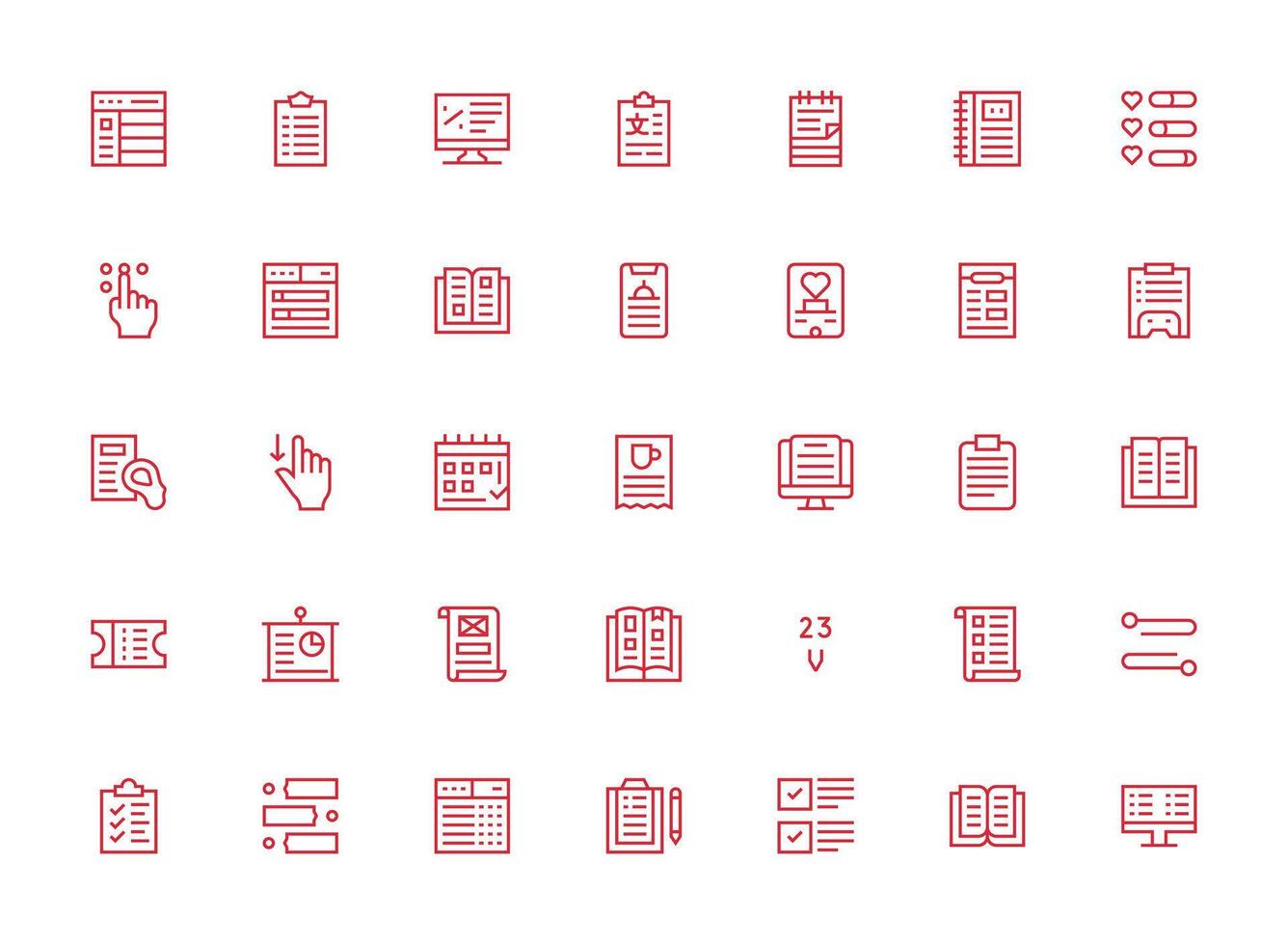 35 Icons for List in Regular Clean Line Format Simple Icons for Interface and Wireframes vector