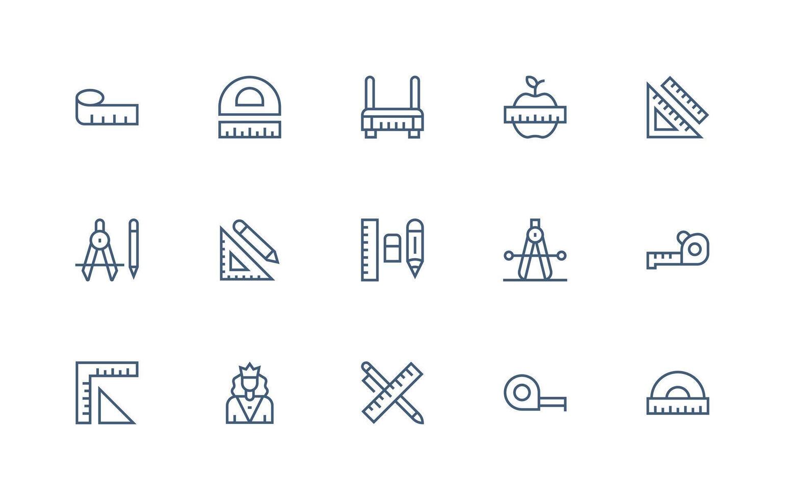 Ruler Set with 15 Regular Line Icons Compact Icon Set vector