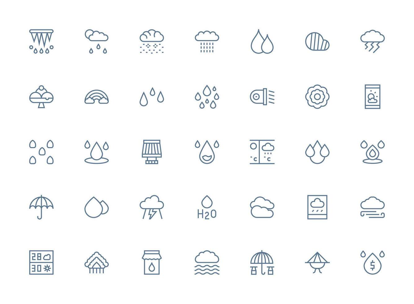 Rain Icon Set with 35 Regular Clean Line Graphics All Device Compatible Icon Set vector