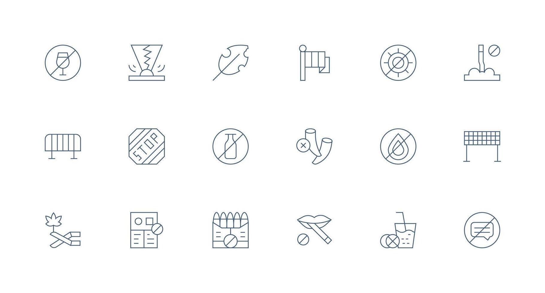18 Minimal Line Style Icons from Prohibition Collection Simplified Icon Pack for Visual Tools vector