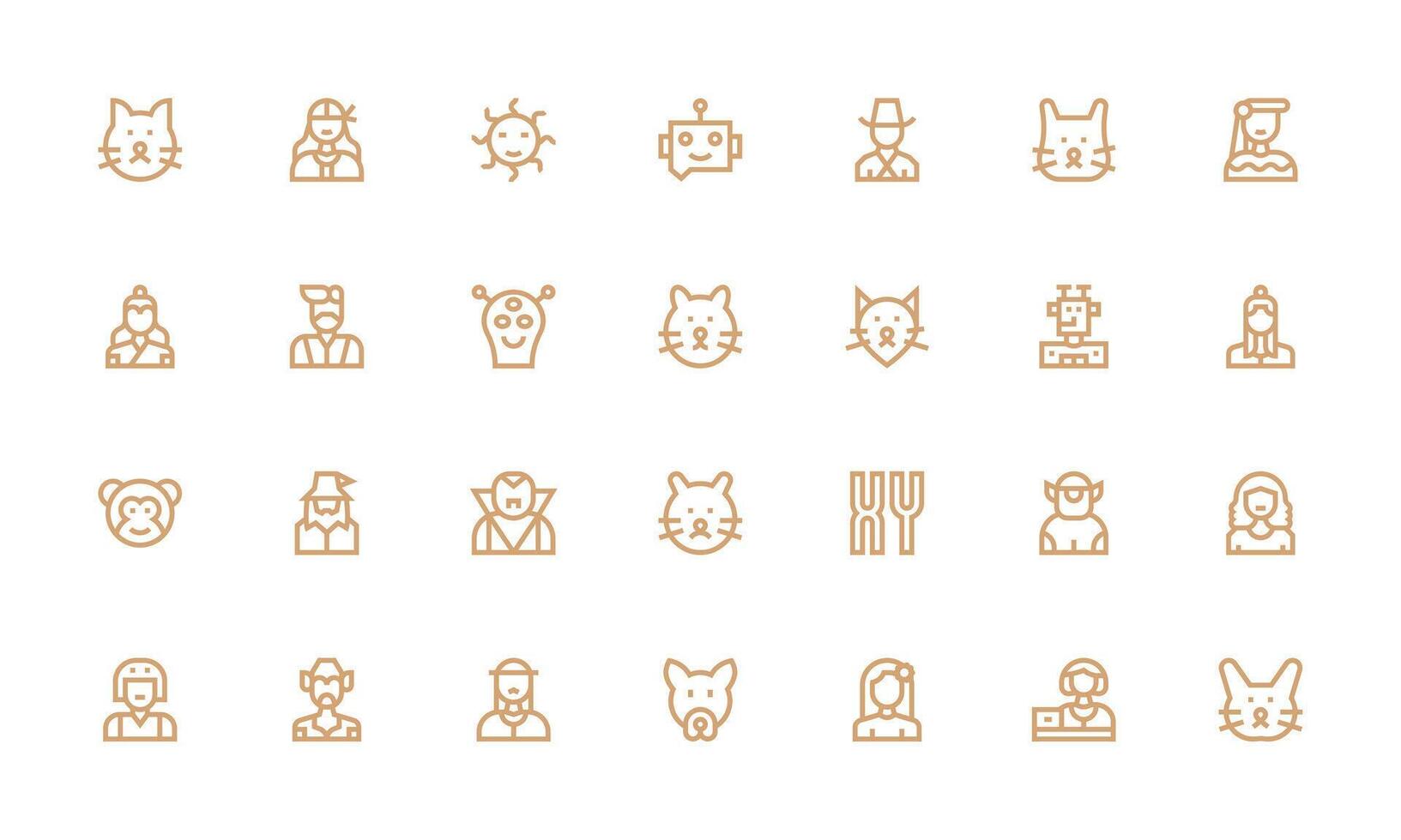 28 Bold Line Vectors for Character Theme User Interface Icons for Digital Products