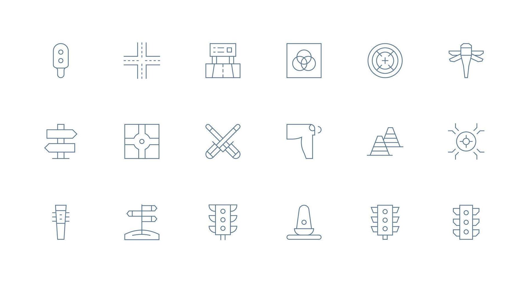 Intersection Icon Set with 18 Minimal Line Graphics Icon Pack for UI vector