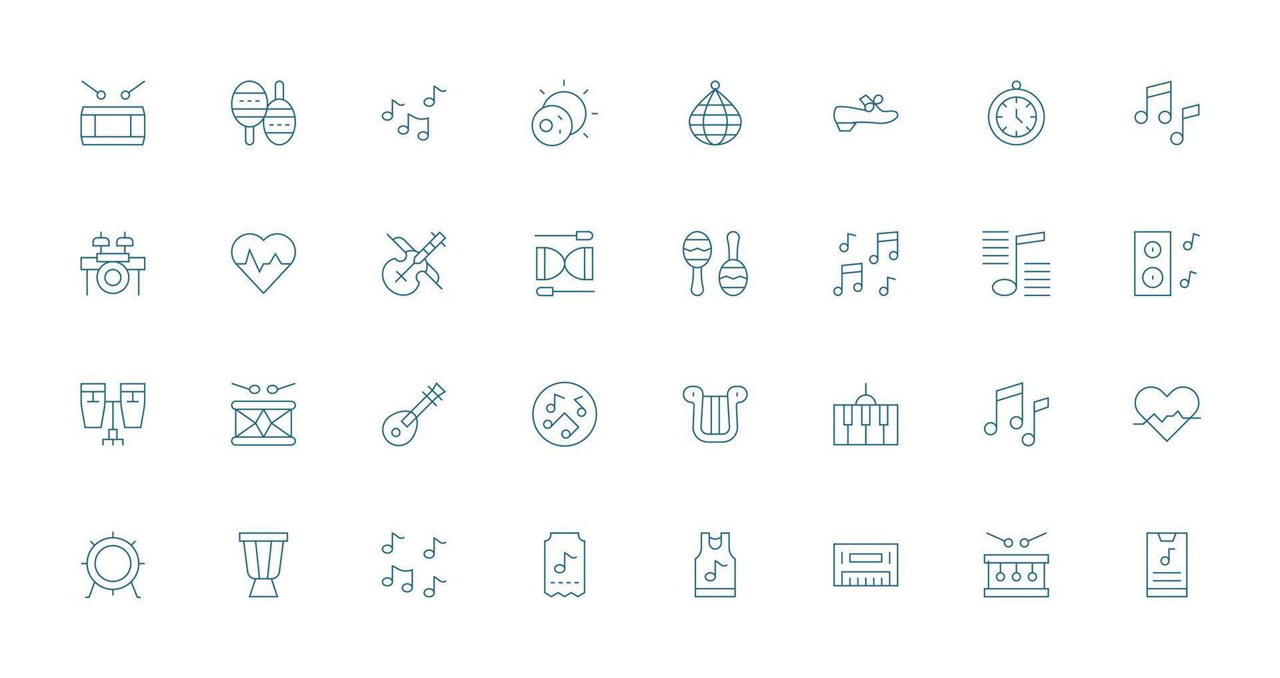 32 Thin Line Icons for Rhythm Graphics Lightweight Icon Series for Fast Prototypes vector