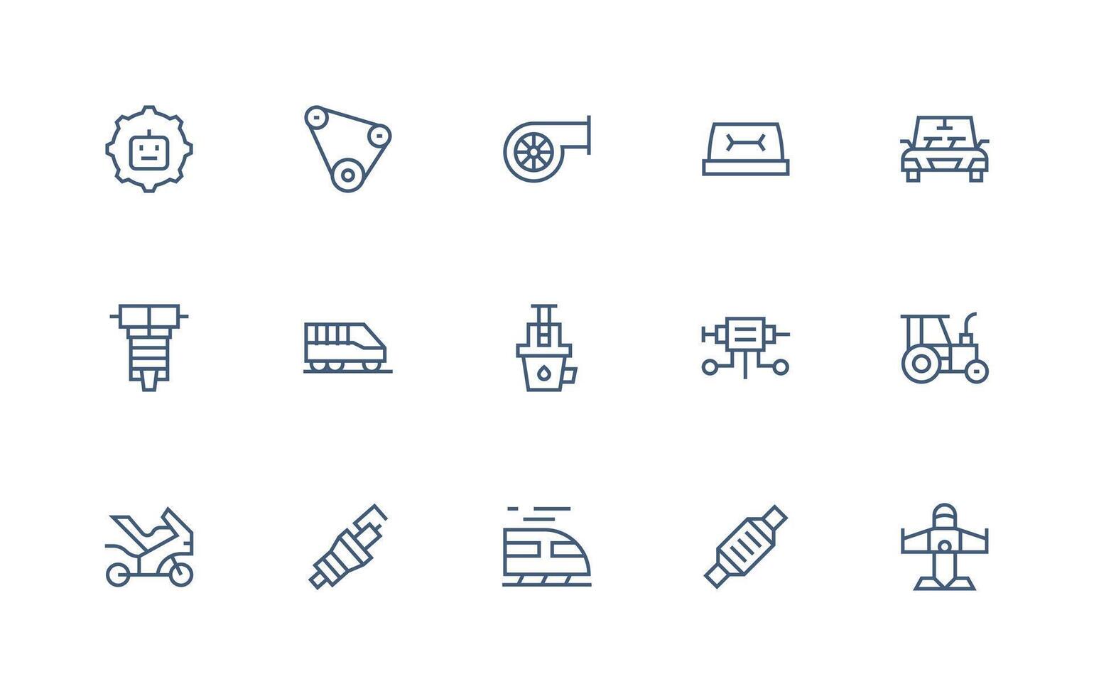 Engine featuring 15 Icons in Regular Line Design Organized Icon Pack for Quick Access vector