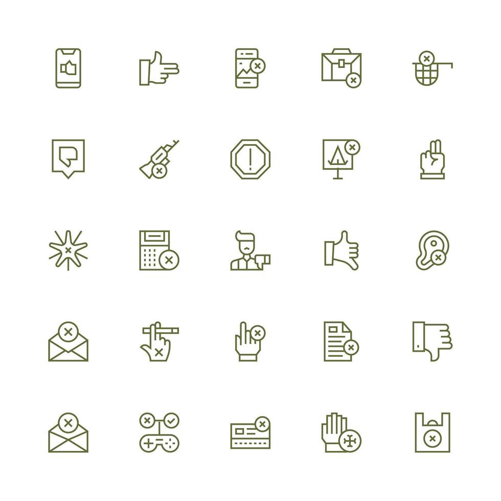 Reject Visual Pack containing 25 Medium Stroke Outline Icons Quick Access Icons for UI Development vector