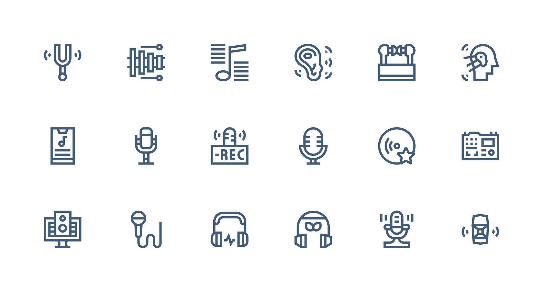Digital Audio featuring 18 Icons in Strong Stroke Line Design Lightweight Icon Series for Fast Prototypes vector