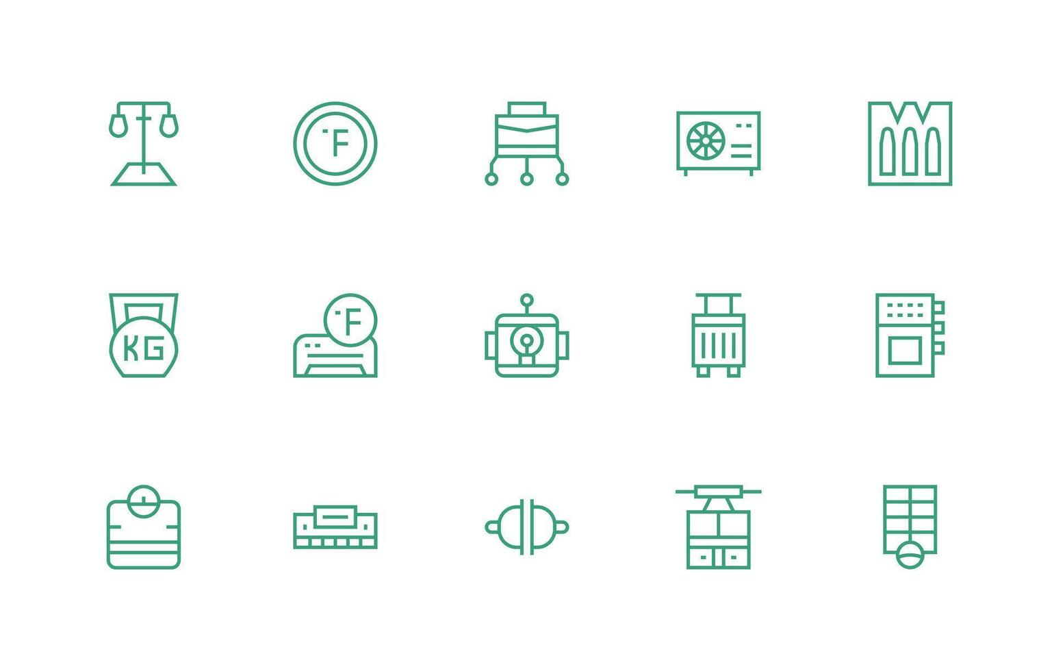 Unit Icon Set with 15 Regular Line Graphics Balanced Icon Set for Functional Design vector