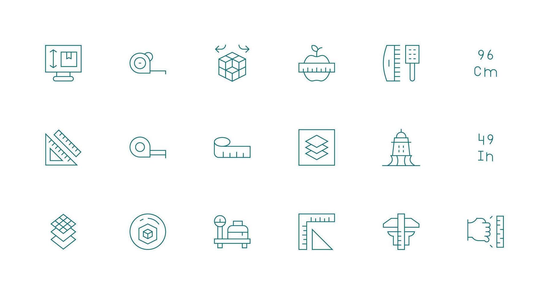 mínimo línea estilo dimensión íconos con 18 vectores ui icono conjunto