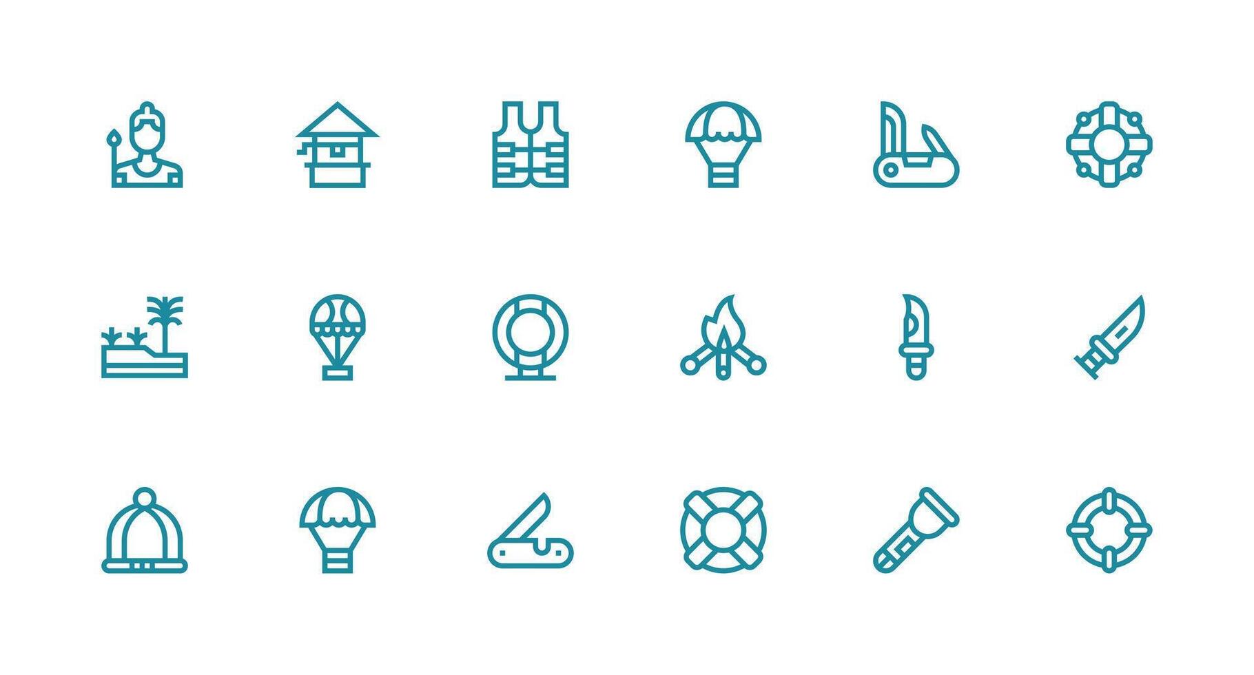 Survival Icon Set with 18 Strong Stroke Line Graphics Simple Icons for Interface and Wireframes vector