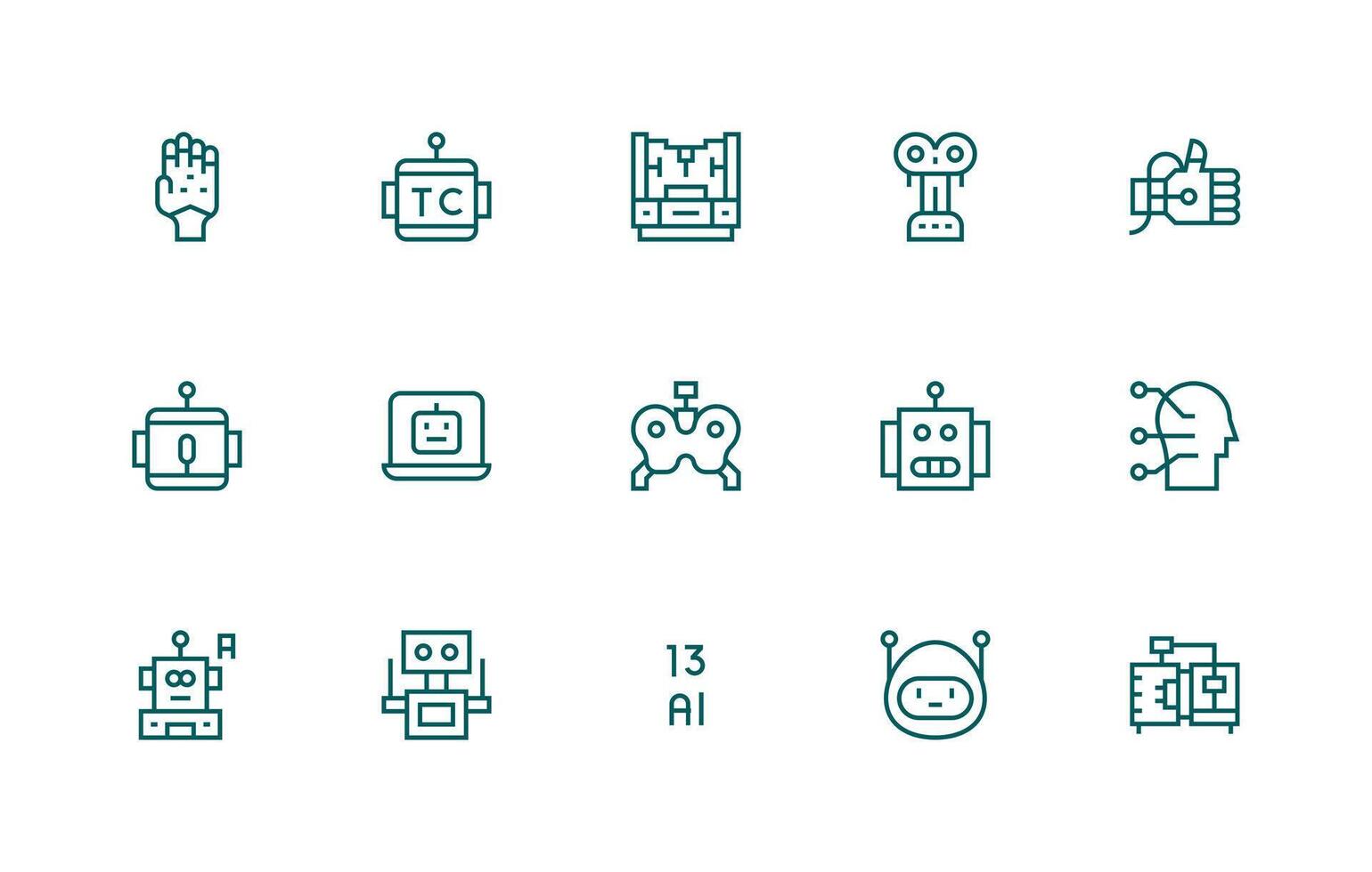 Robotics Icon Collection with 15 Regular Line Designs Design Ready Icon Set for Teams vector
