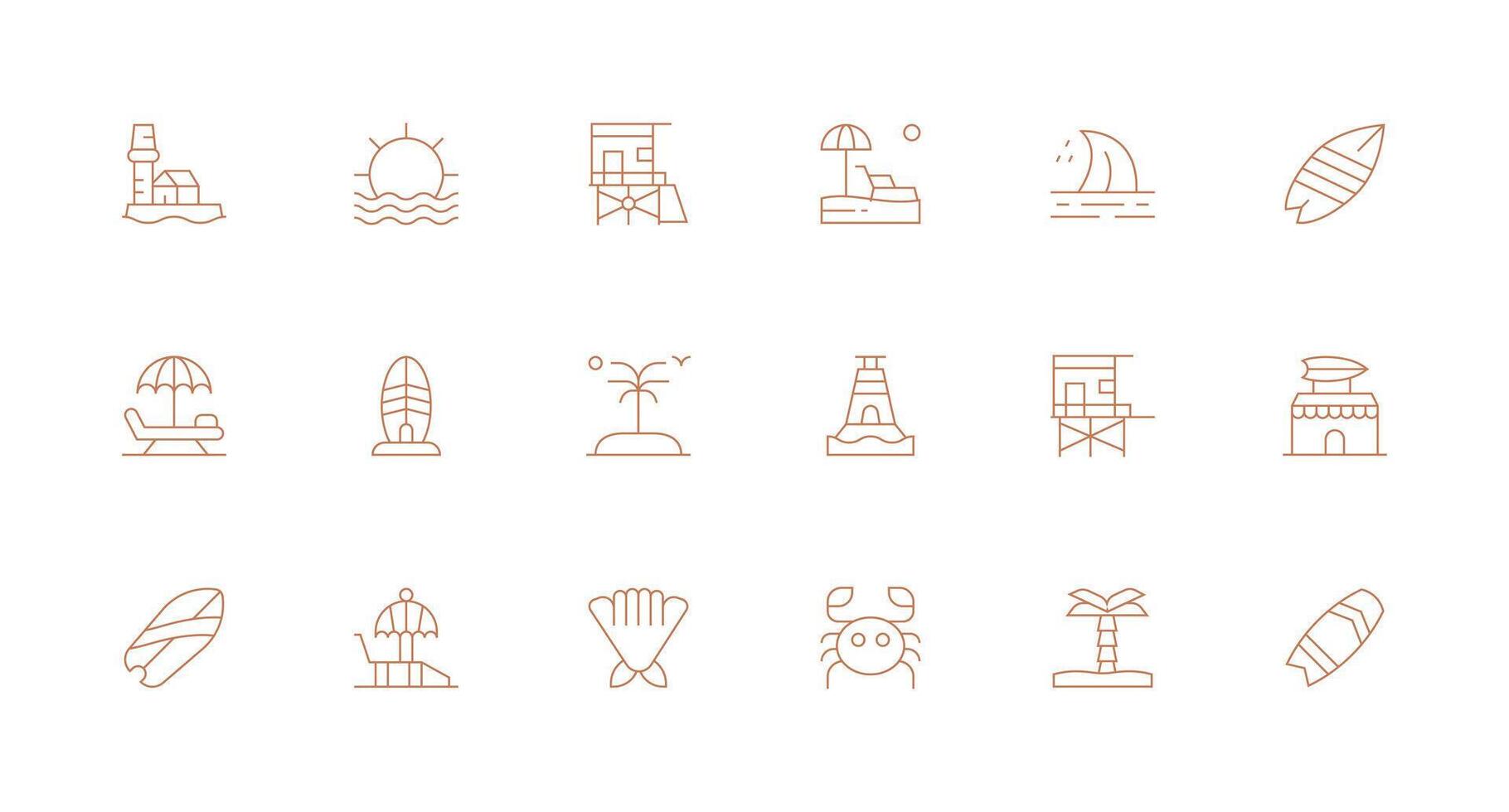 18 Minimal Line Vectors for Coastal Theme User Interface Icons for Digital Products