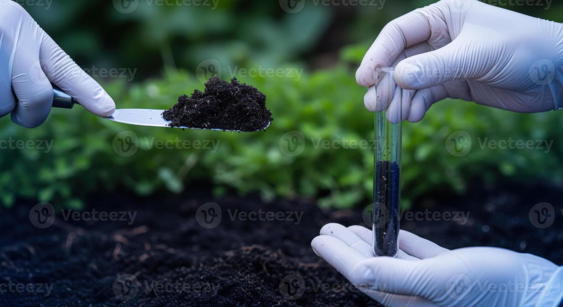 Soil Sample Analysis Scientist Hands Collecting and Analyzing Soil for Agricultural Testing and Research photo