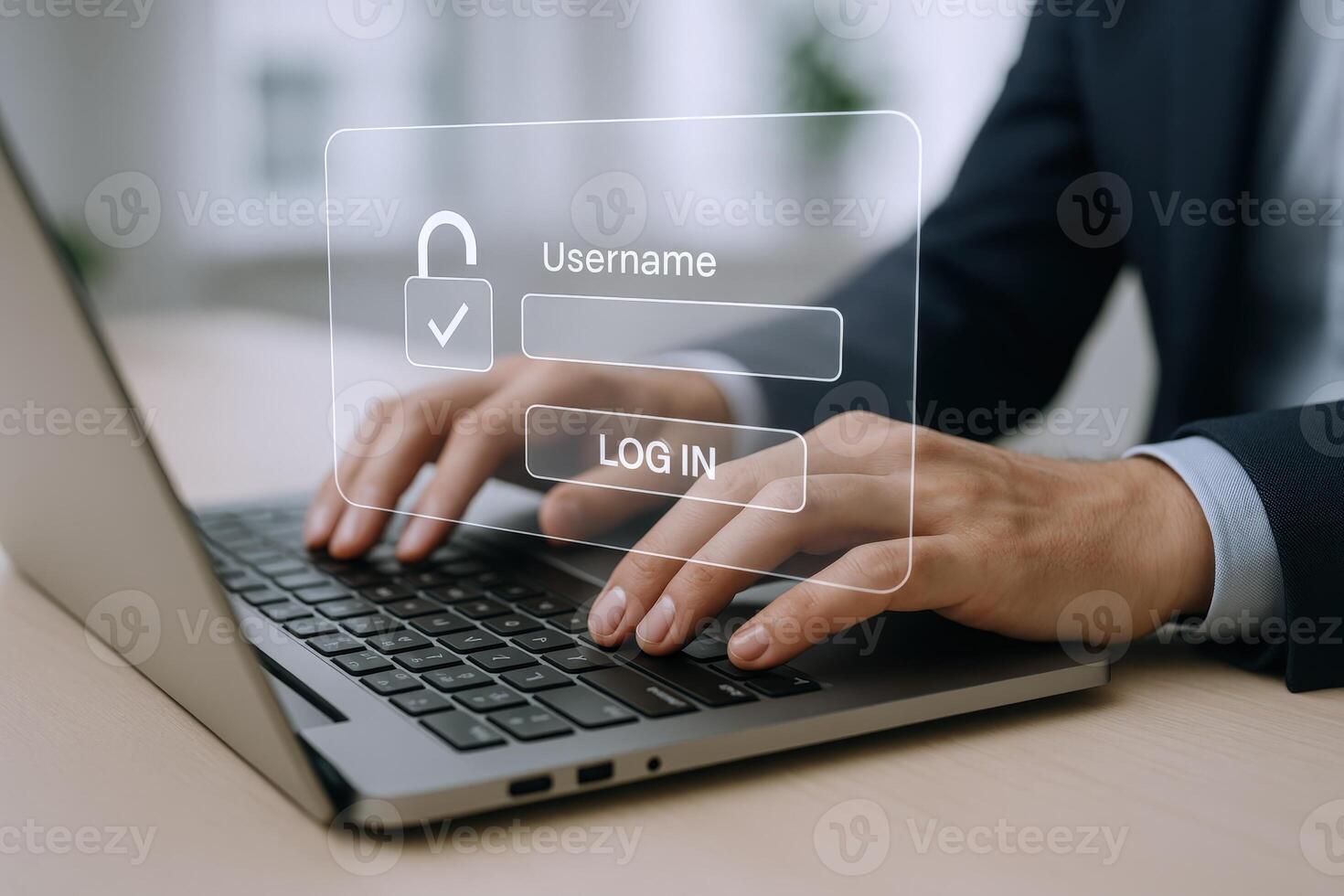 Secure Online Access Man Typing Username and Password into Laptop Login Interface for Cybersecurity photo