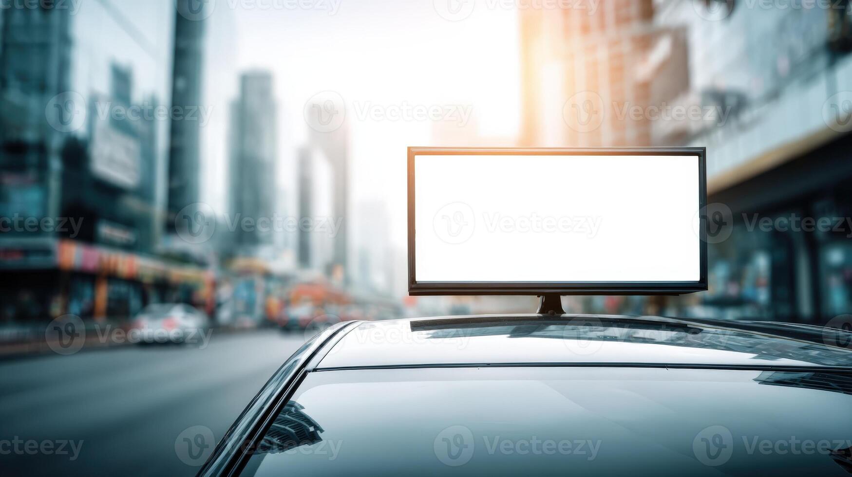 Blank Billboard Mockup on Car Rooftop in Urban Setting, Perfect for Advertising and Marketing Campaigns photo