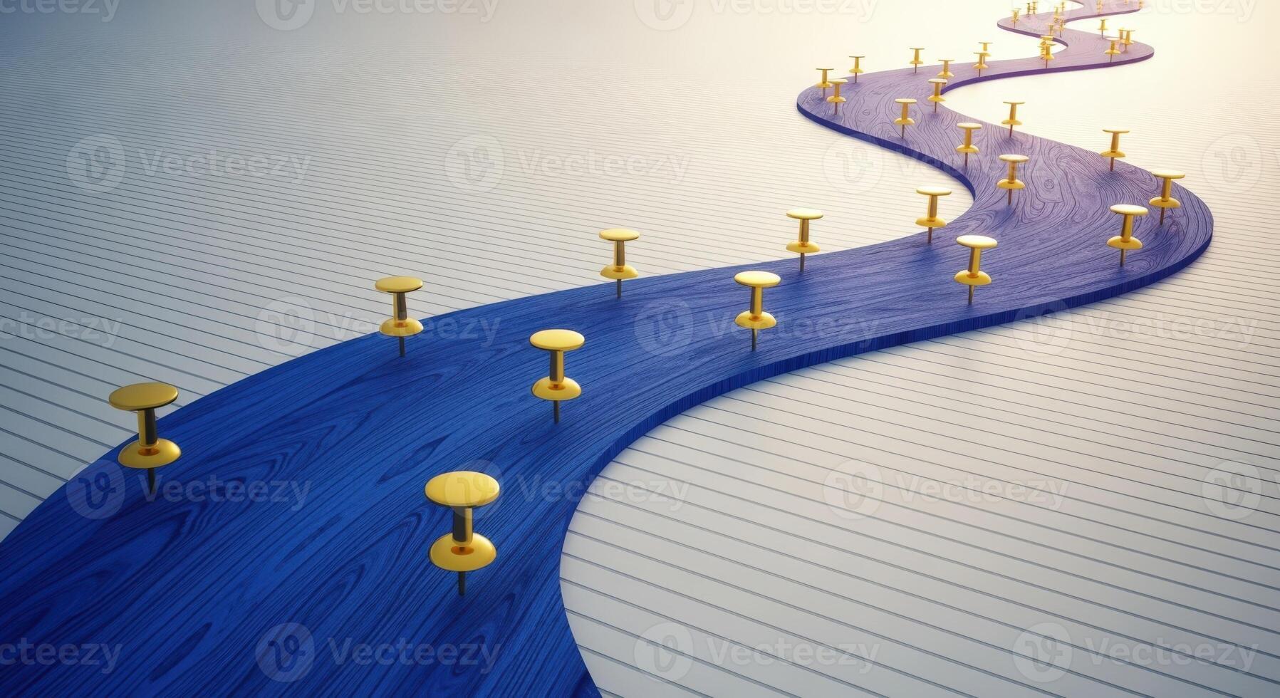 Blue Path with Pins Strategic Planning and Navigation for Success, Roadmap, Journey, and Project Management photo