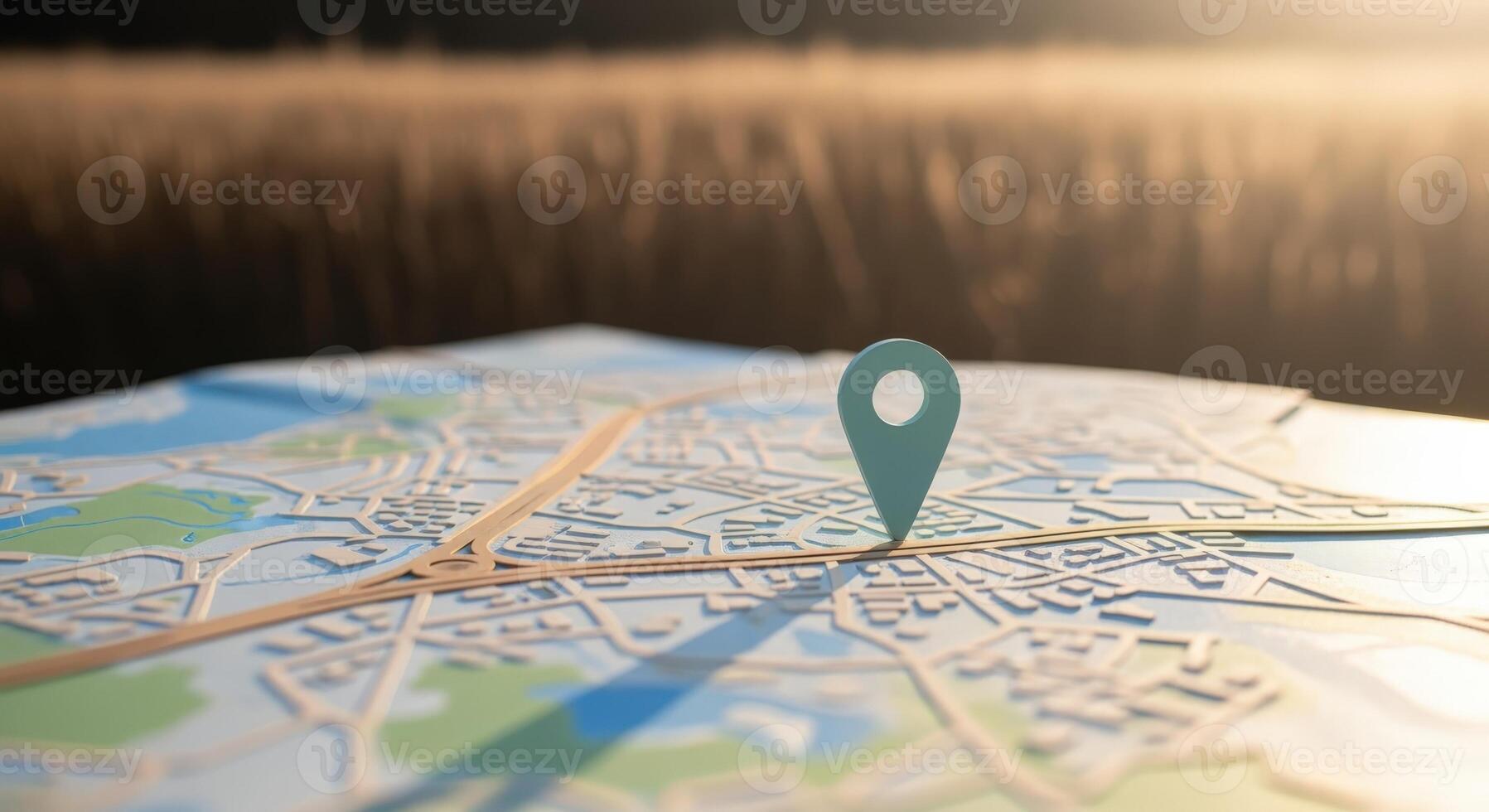 Location Pin on Detailed City Map with Field Background, Representing Navigation and Exploration photo