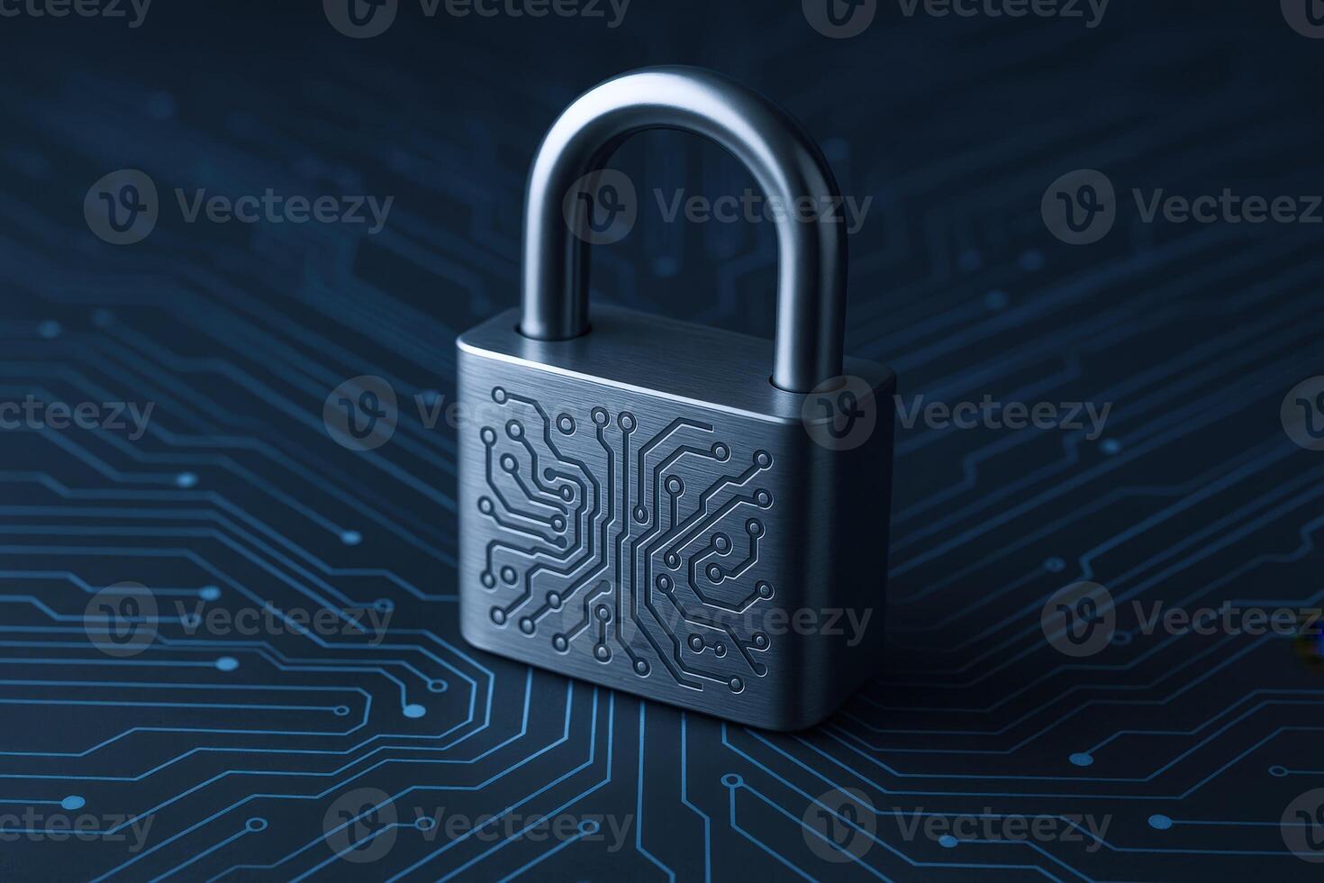 Padlock on Circuit Board Illustrating Data Protection, Cybersecurity, and Secure Computing in a Digital Environment photo