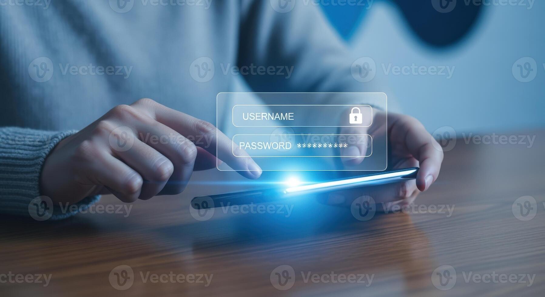 Entering Username and Password on Mobile Device for Secure Online Access and Authentication photo