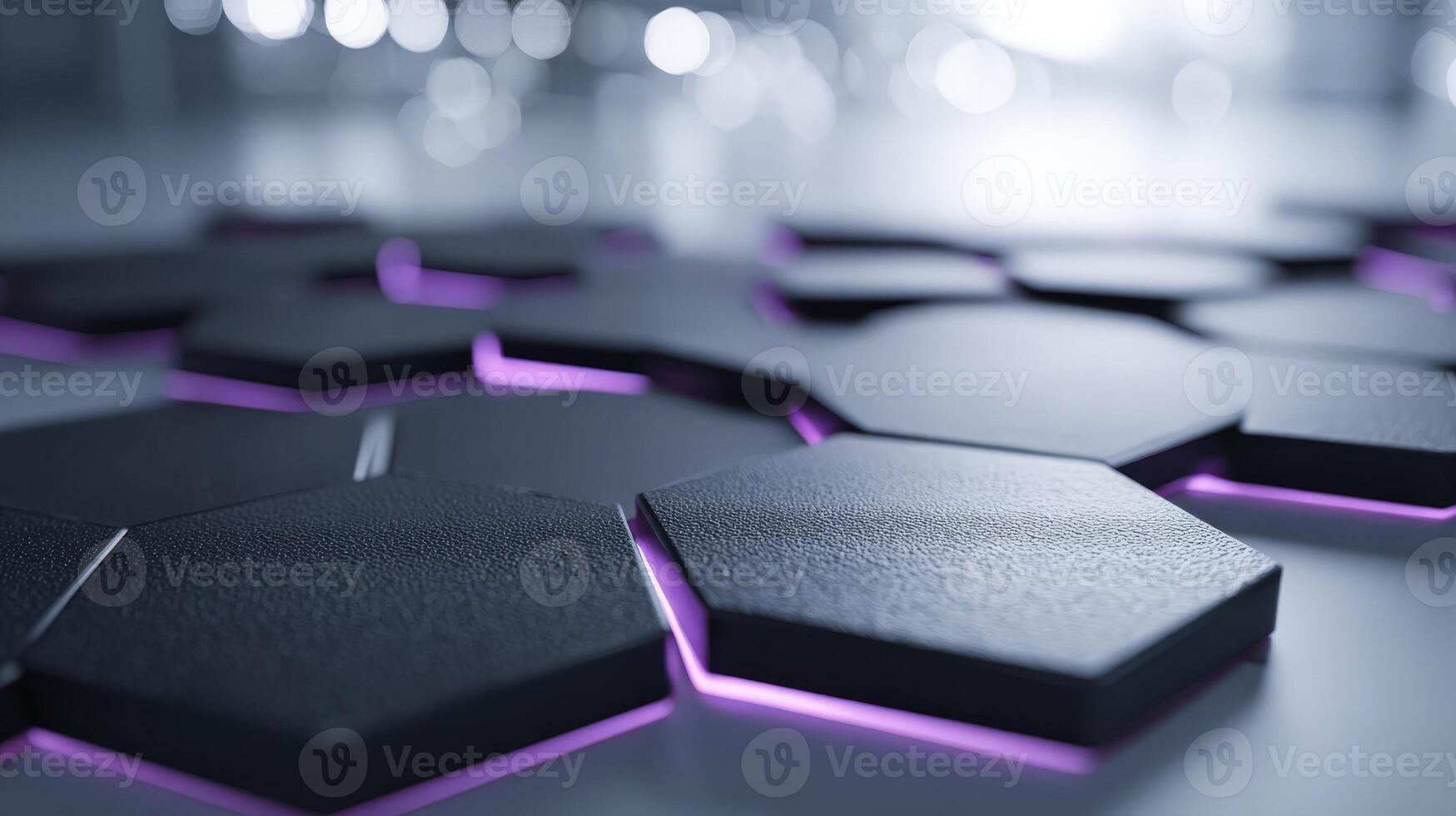 Abstract Hexagon Pattern with Purple Glowing Edges, Futuristic Technology Design Background, Modern Texture and Surface photo