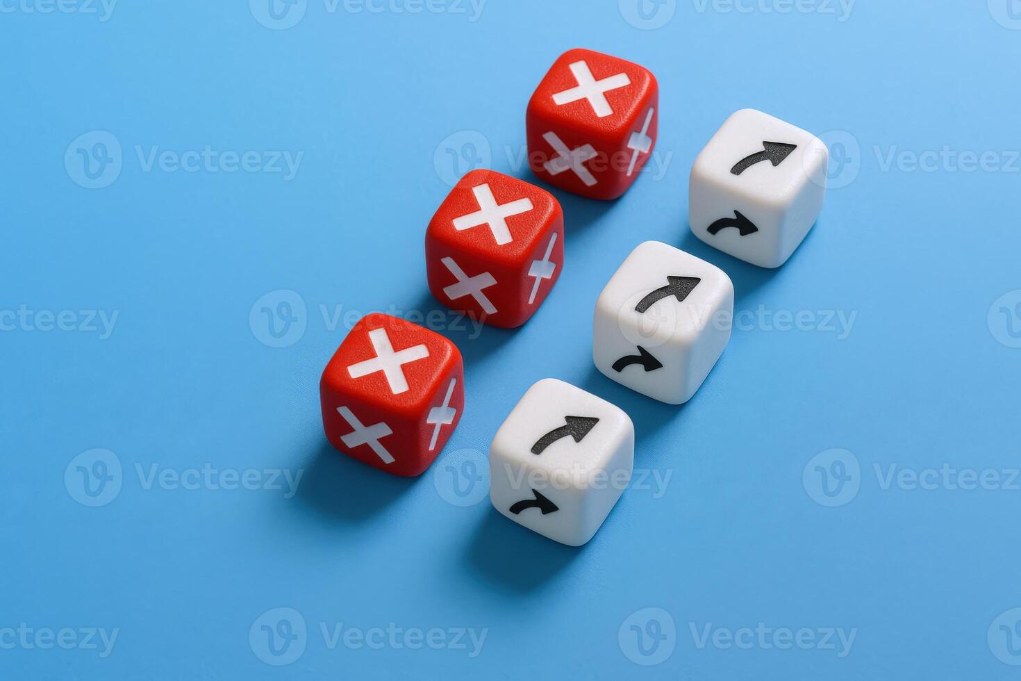 Dice Representing Right and Wrong Choices, Positive and Negative Options on a Blue Background photo