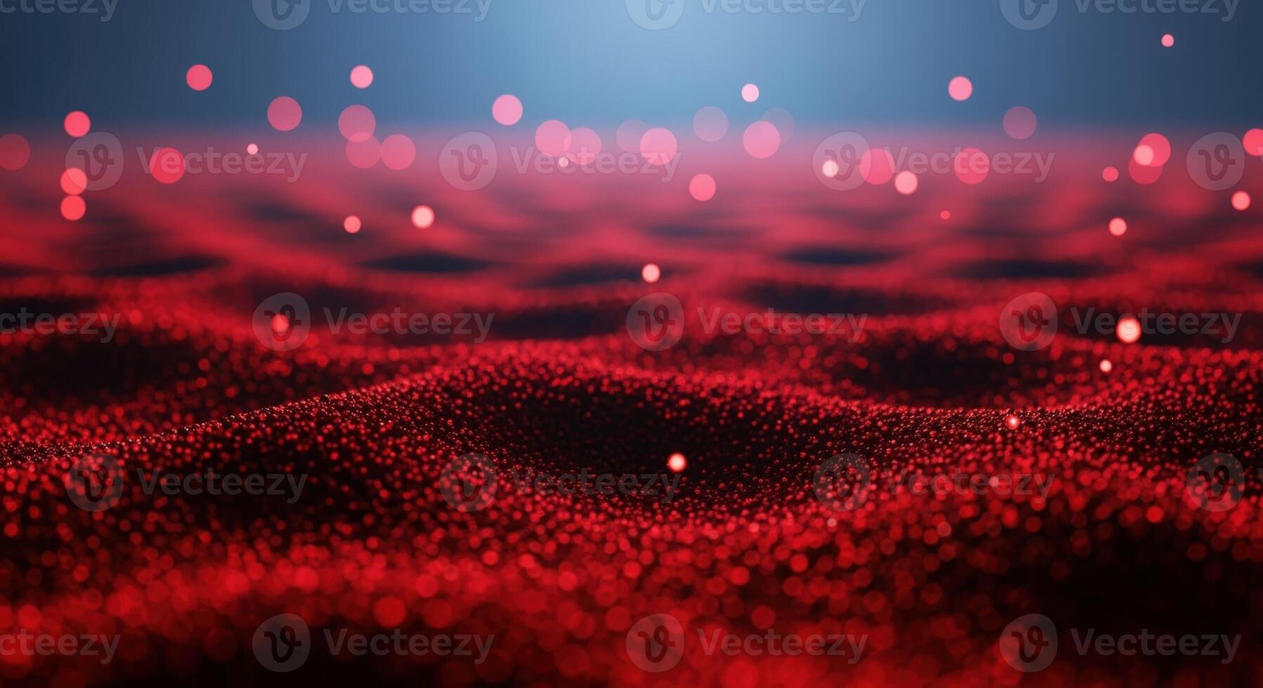Abstract Red Glittering Particle Field Background with Defocused Bokeh Lights for Festive or Themed Presentations photo
