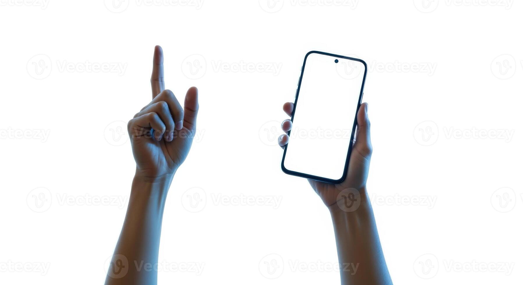 Smartphone Mockup Display Held by Hand, Isolated on White Background for App or UI Promotion photo