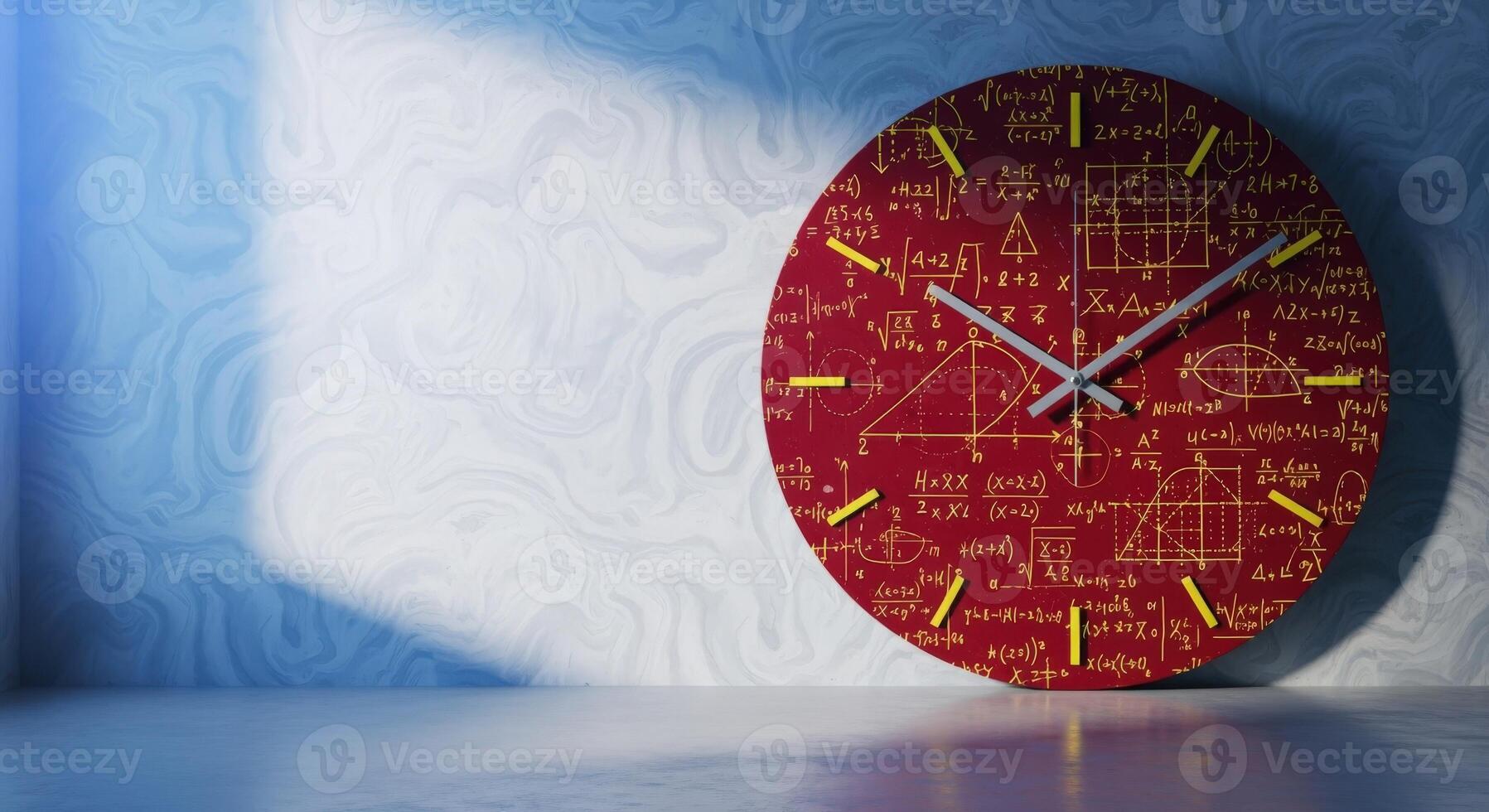Mathematics Themed Clock Showing Time, Abstract Equations and Formulas - Time Management in Education photo