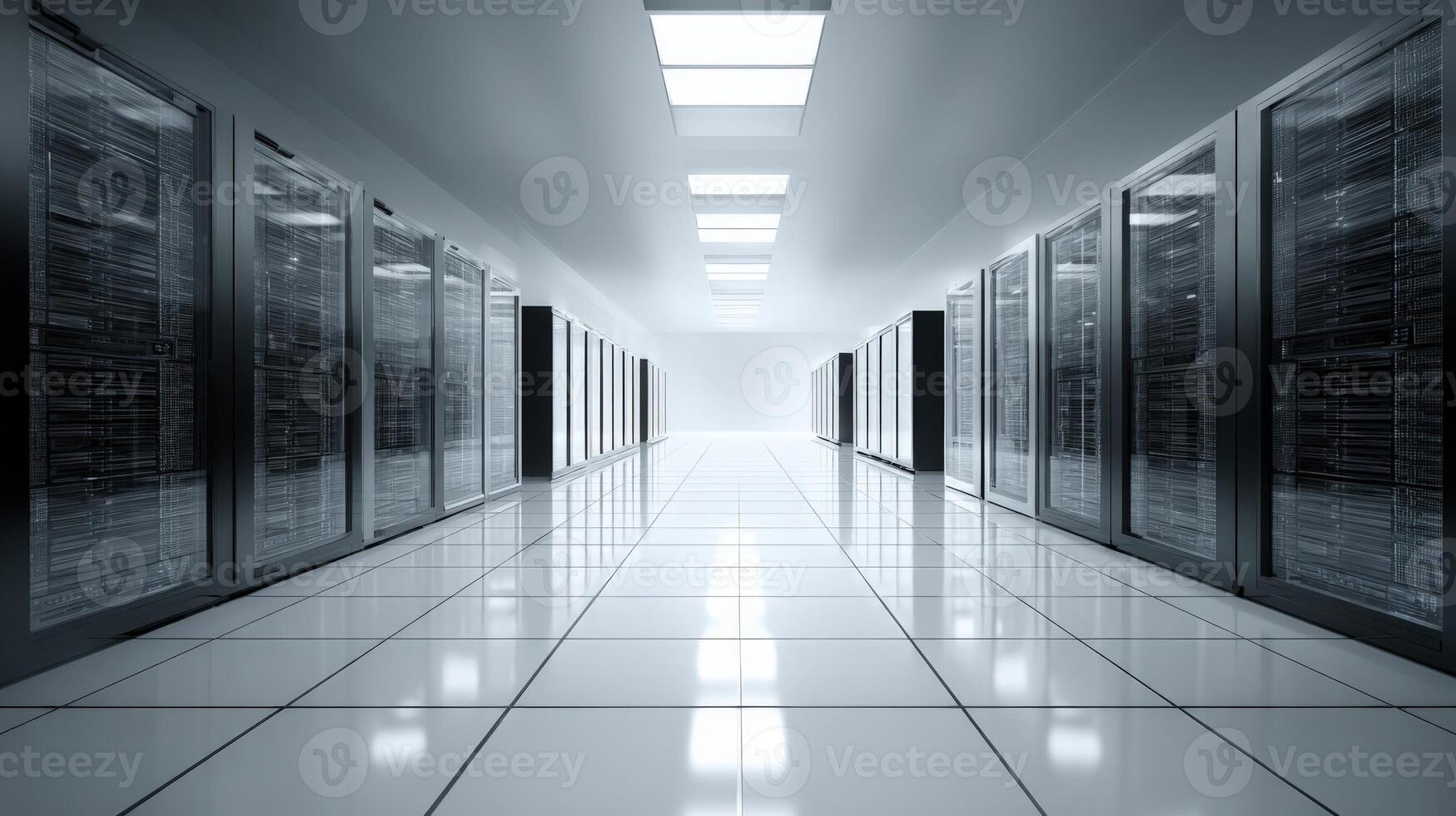 Data Center Server Room Modern IT Infrastructure with Rows of Rack Servers in a Secure Environment photo