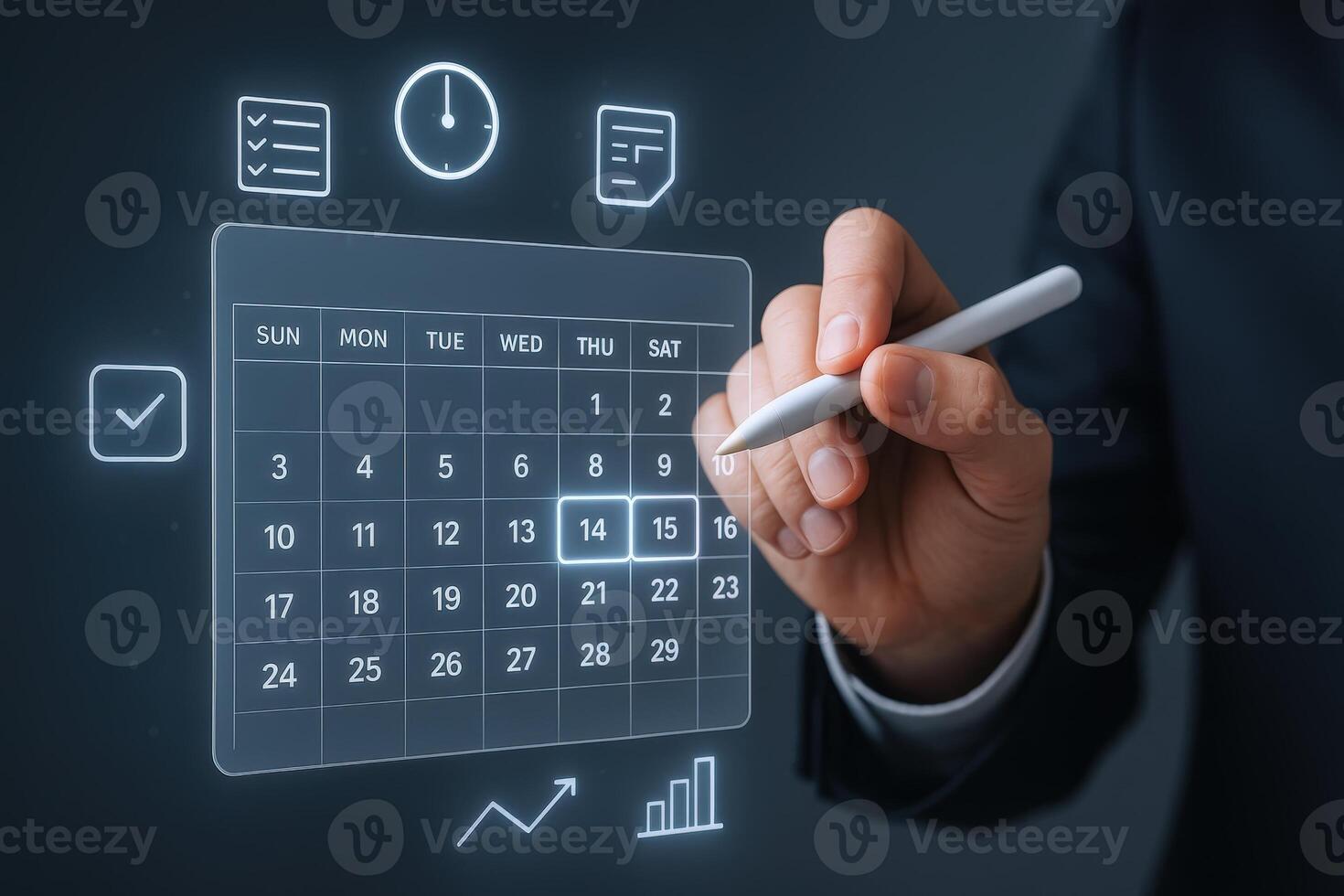 Scheduling and Planning Businessman Using Digital Calendar Interface for Appointments and Task Management photo