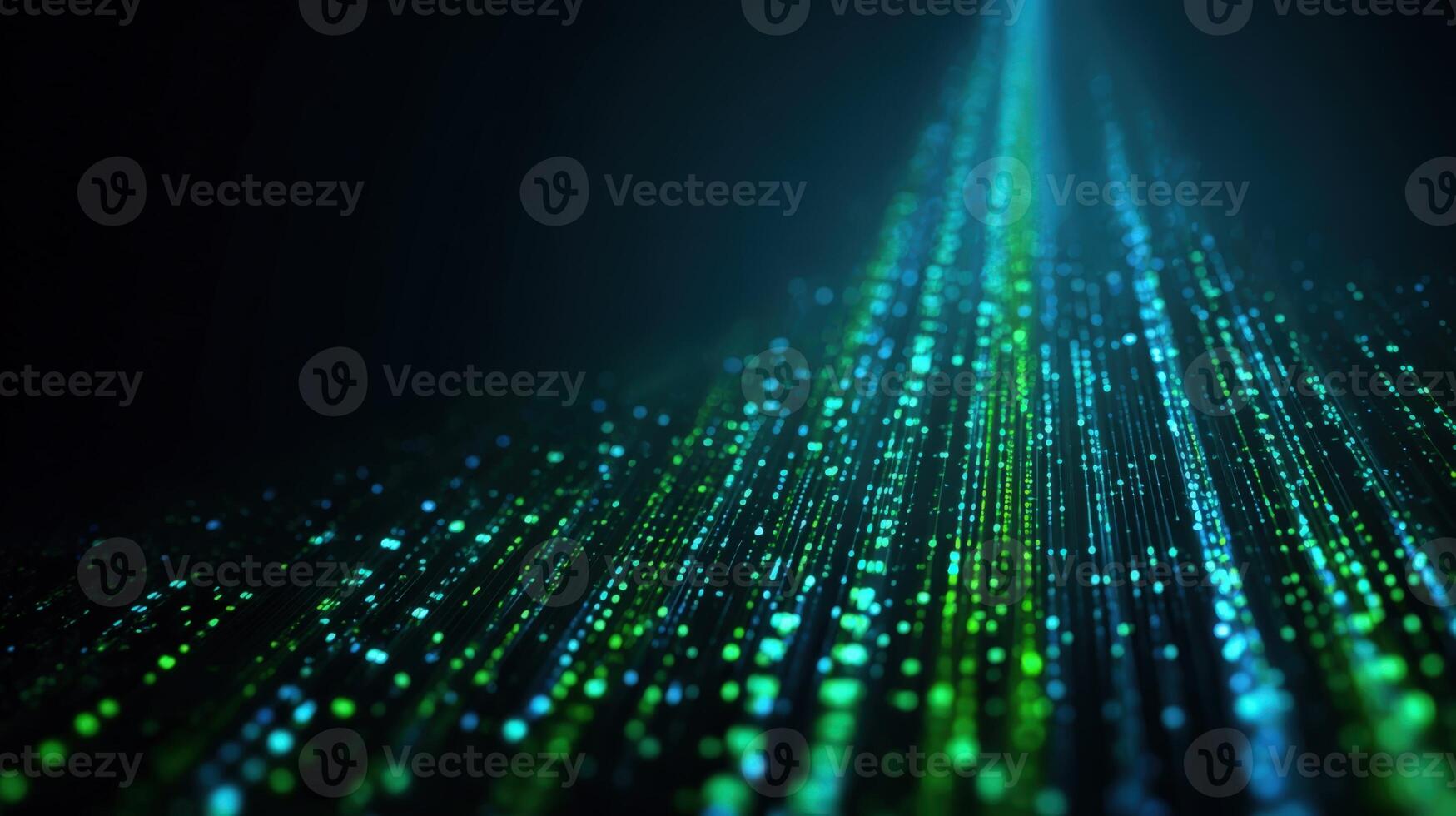 Abstract Data Stream Visualization with Green and Blue Light Streaks on a Dark Background photo