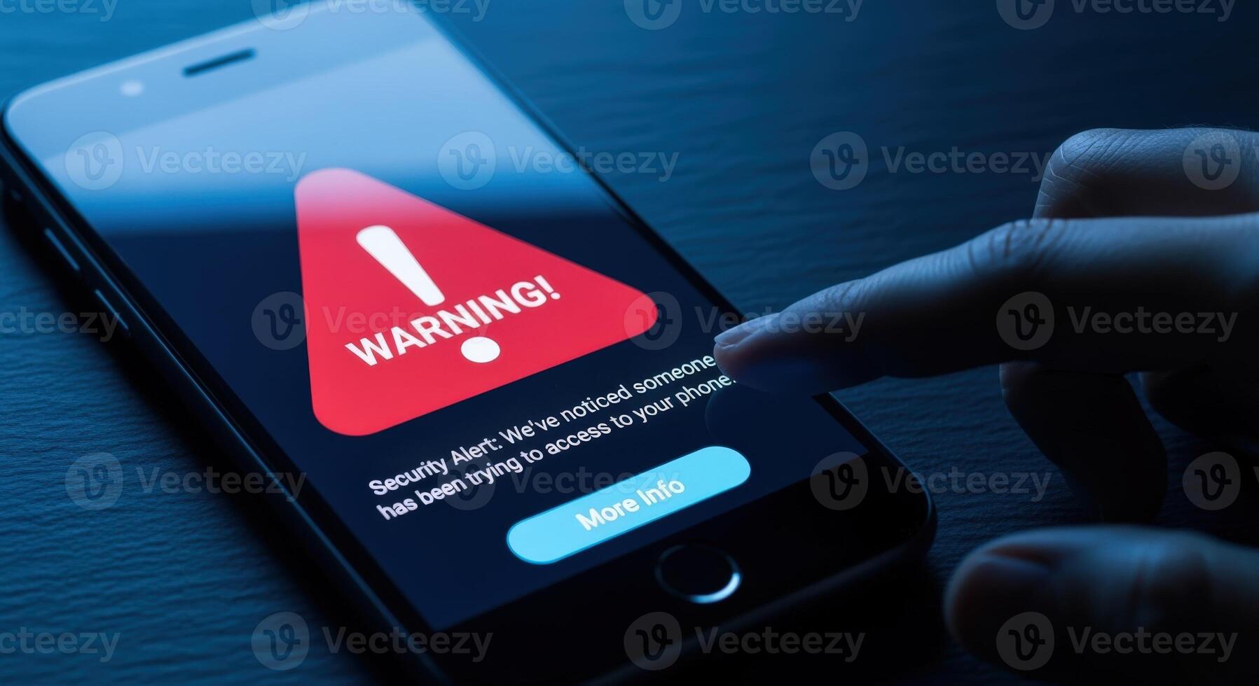 Mobile Phone Security Warning with Red Exclamation Point on Screen Displayed to User photo