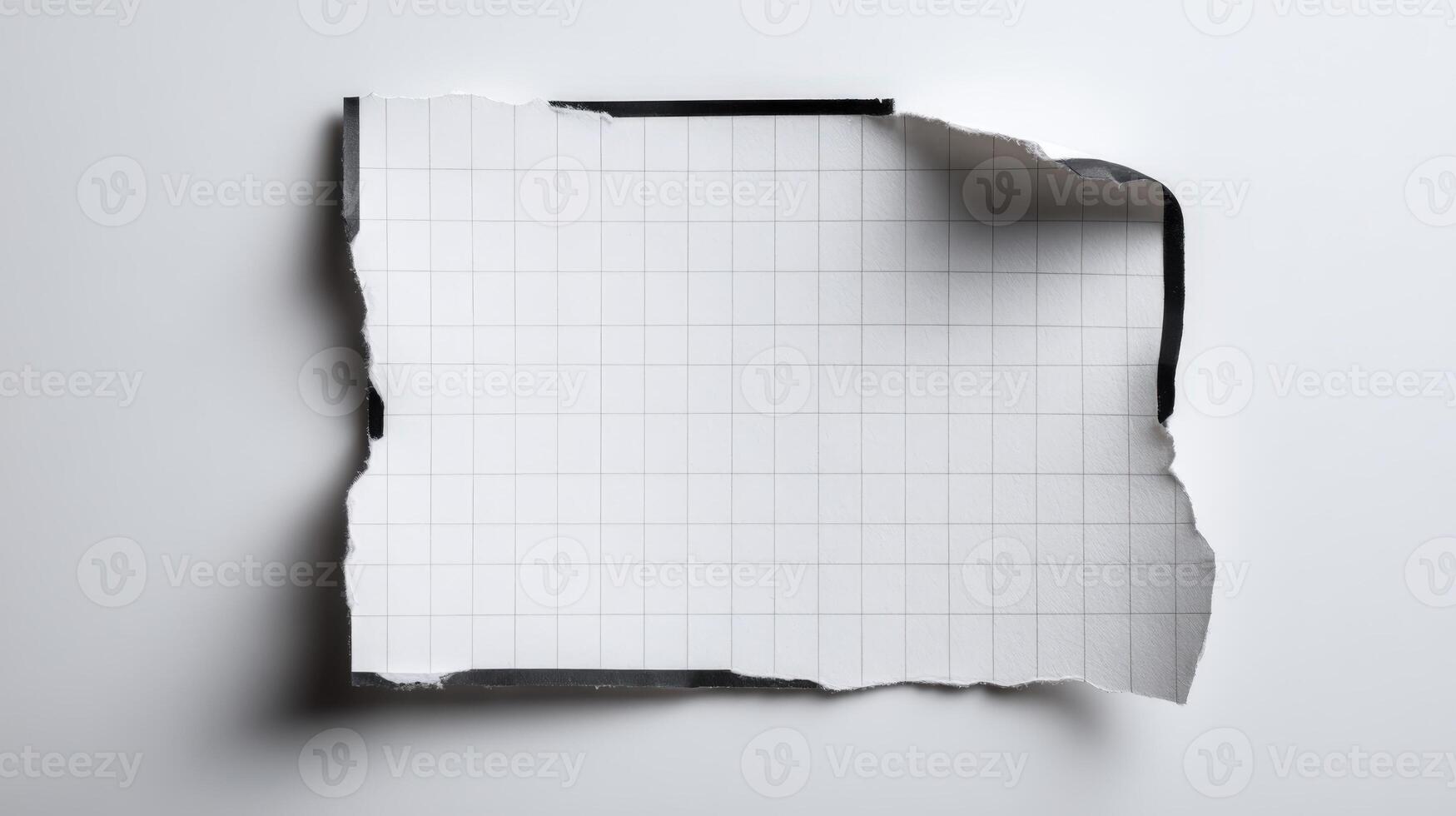Torn Grid Paper with Black Frame Mockup on White Background, Blank Space, High-Quality Texture photo