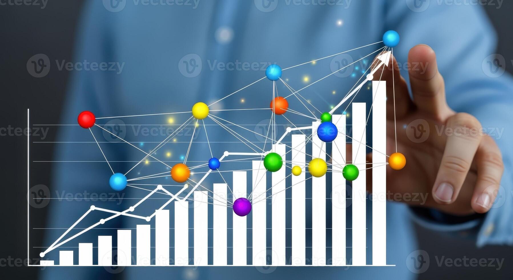 Business Growth Chart Touching Digital Interface Financial Success, Data Analysis and Market Trend Visualization photo