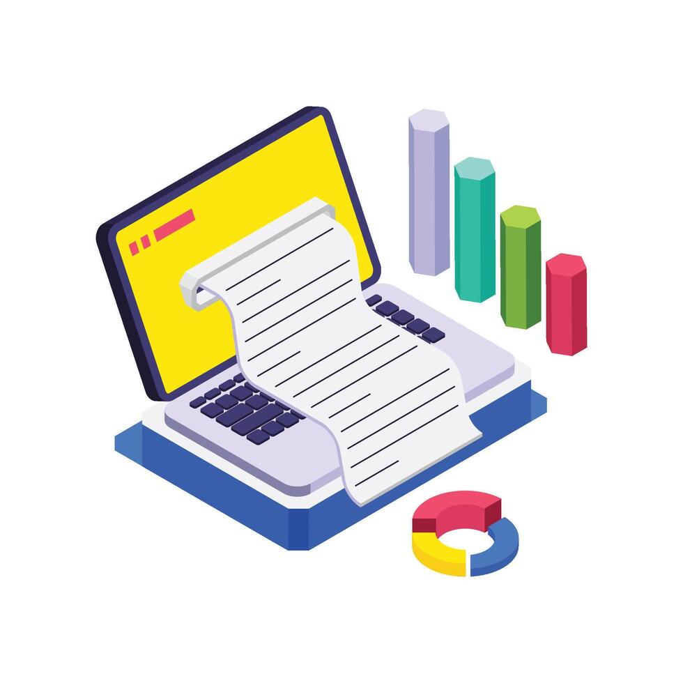 Laptop with data report and graphs vector