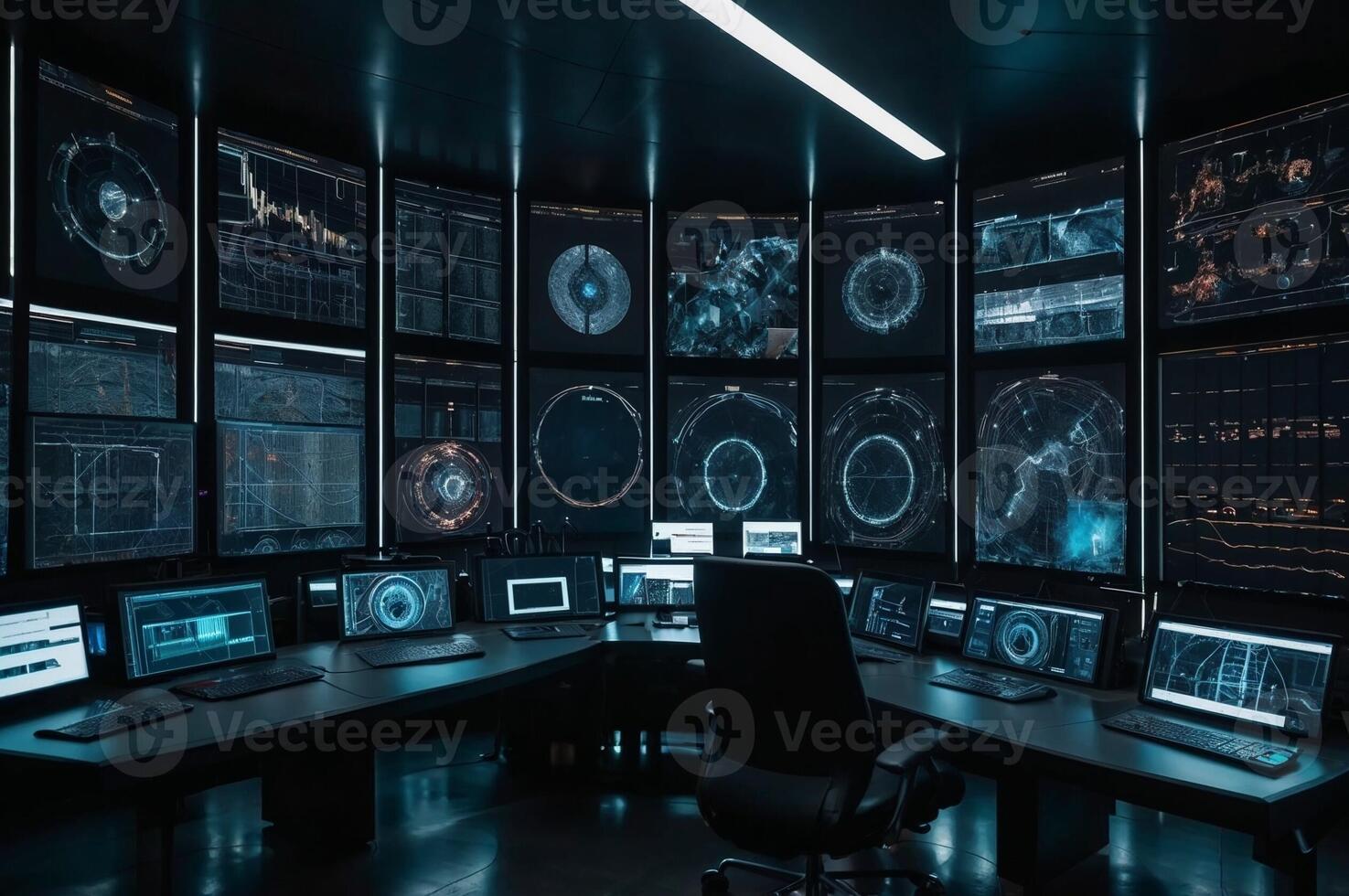 AI Neural Network Visualization Shown on Multiple Digital Screens photo