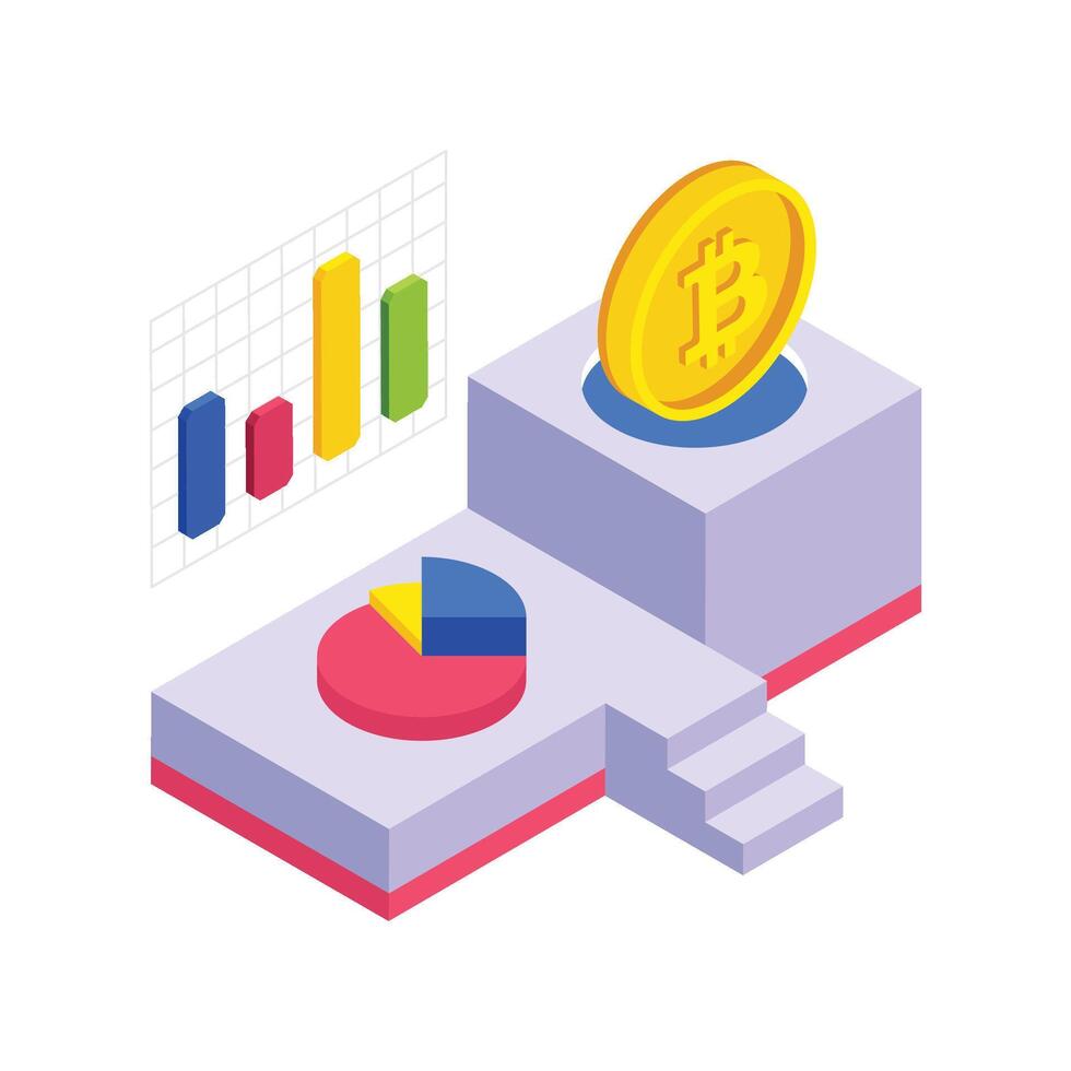 Crypto charts and Bitcoin coin graphic vector