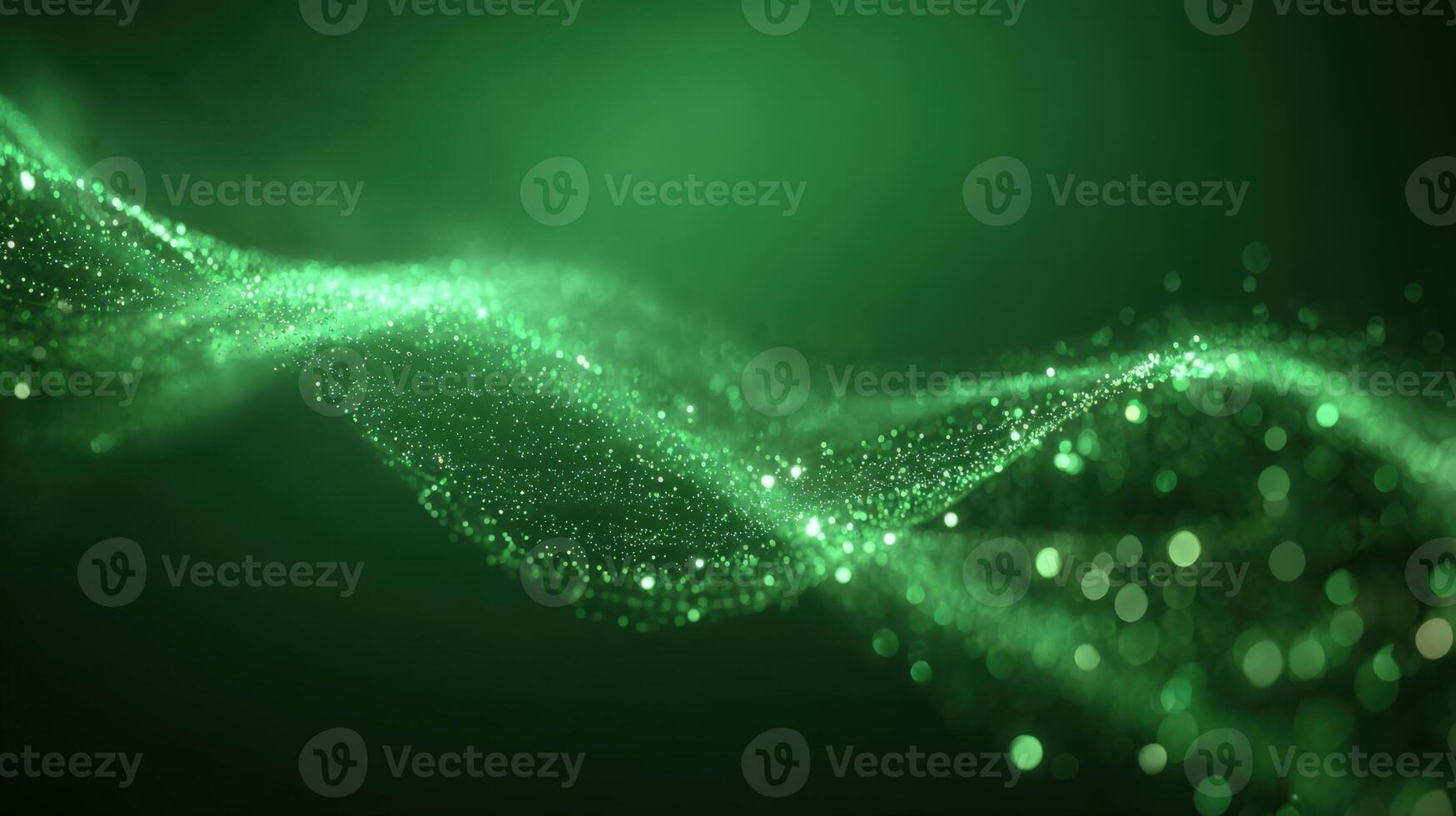 Green Particle Wave Background Abstract Digital Design with Flowing Light Streaks for Modern Technology photo