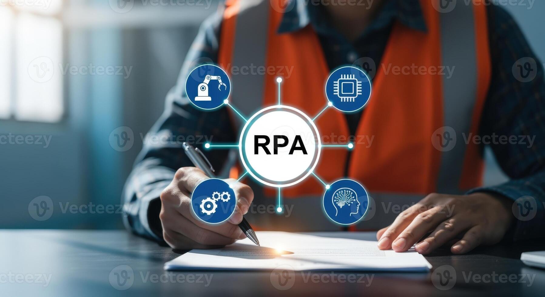 Robotic Process Automation RPA Concept Engineer Planning and Implementing Modern Automation Technologies for Smart Industry photo