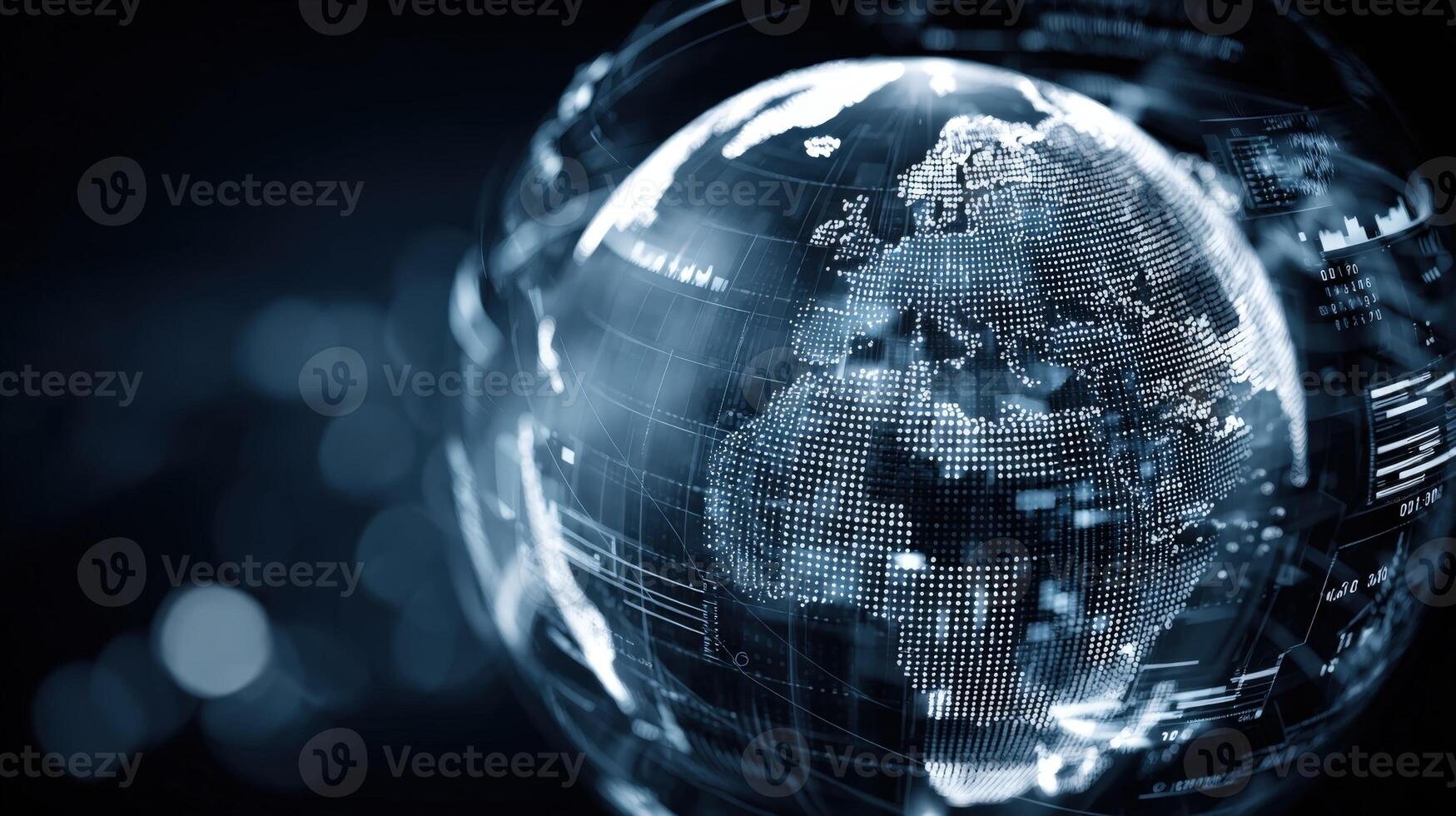 Digital Earth Globe Displaying Global Connections, Data Visualization, and Futuristic Technology Interfaces photo