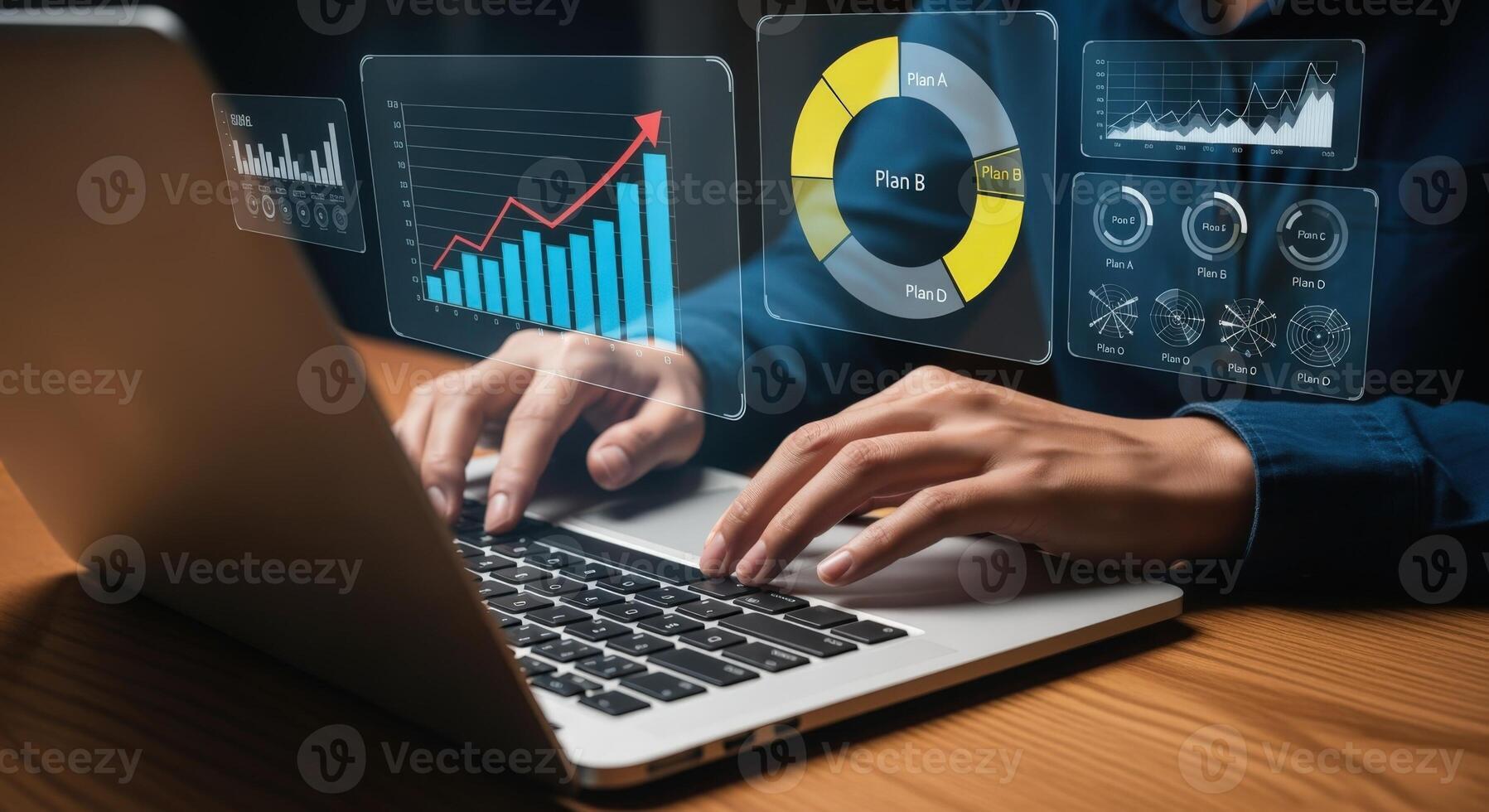 Business Analysis with Laptop and Digital Charts Growth, Data Visualization, and Technology Integration photo