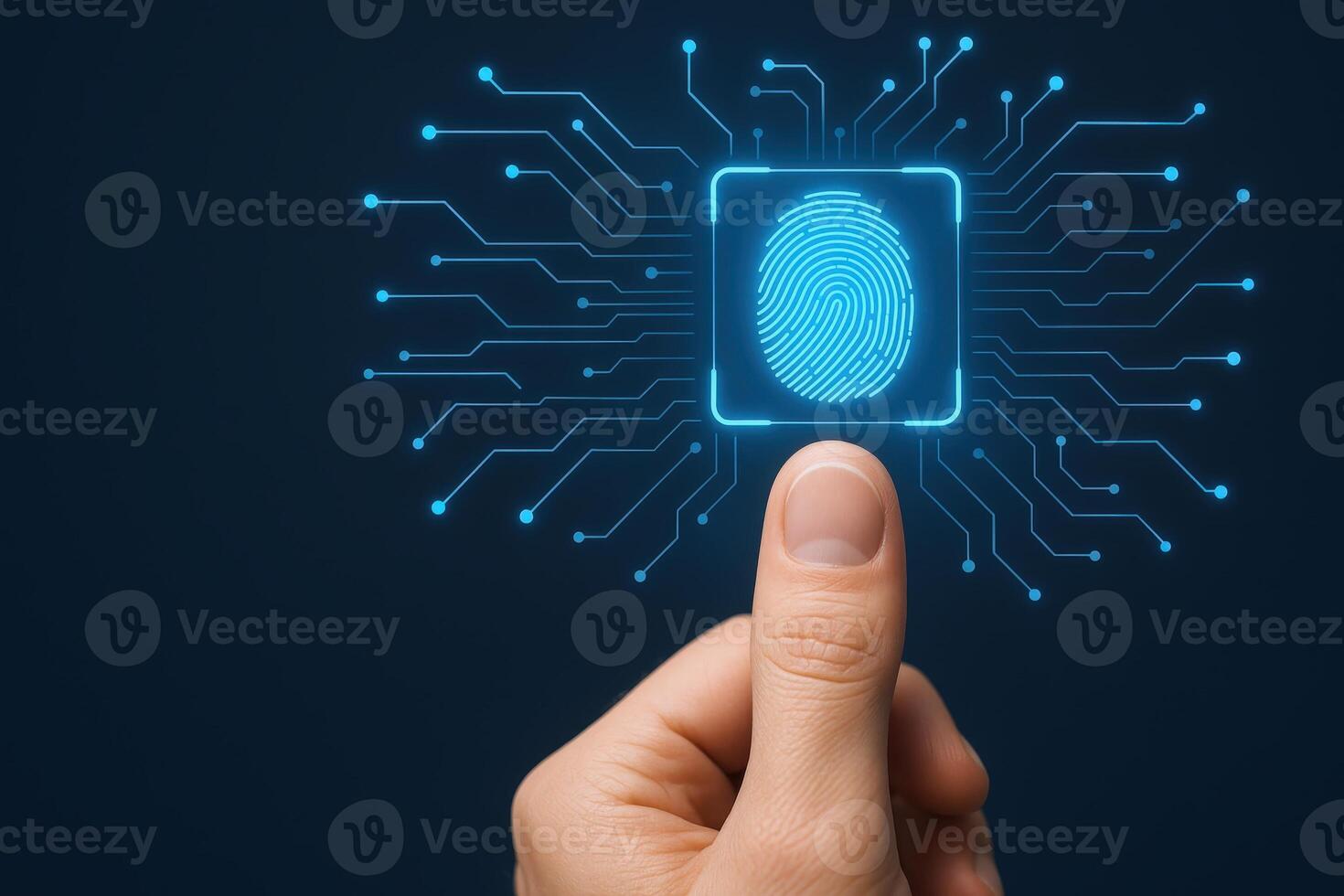 Fingerprint Scan Technology Interface Concept for Secure Data Access and Identification on Dark Background photo