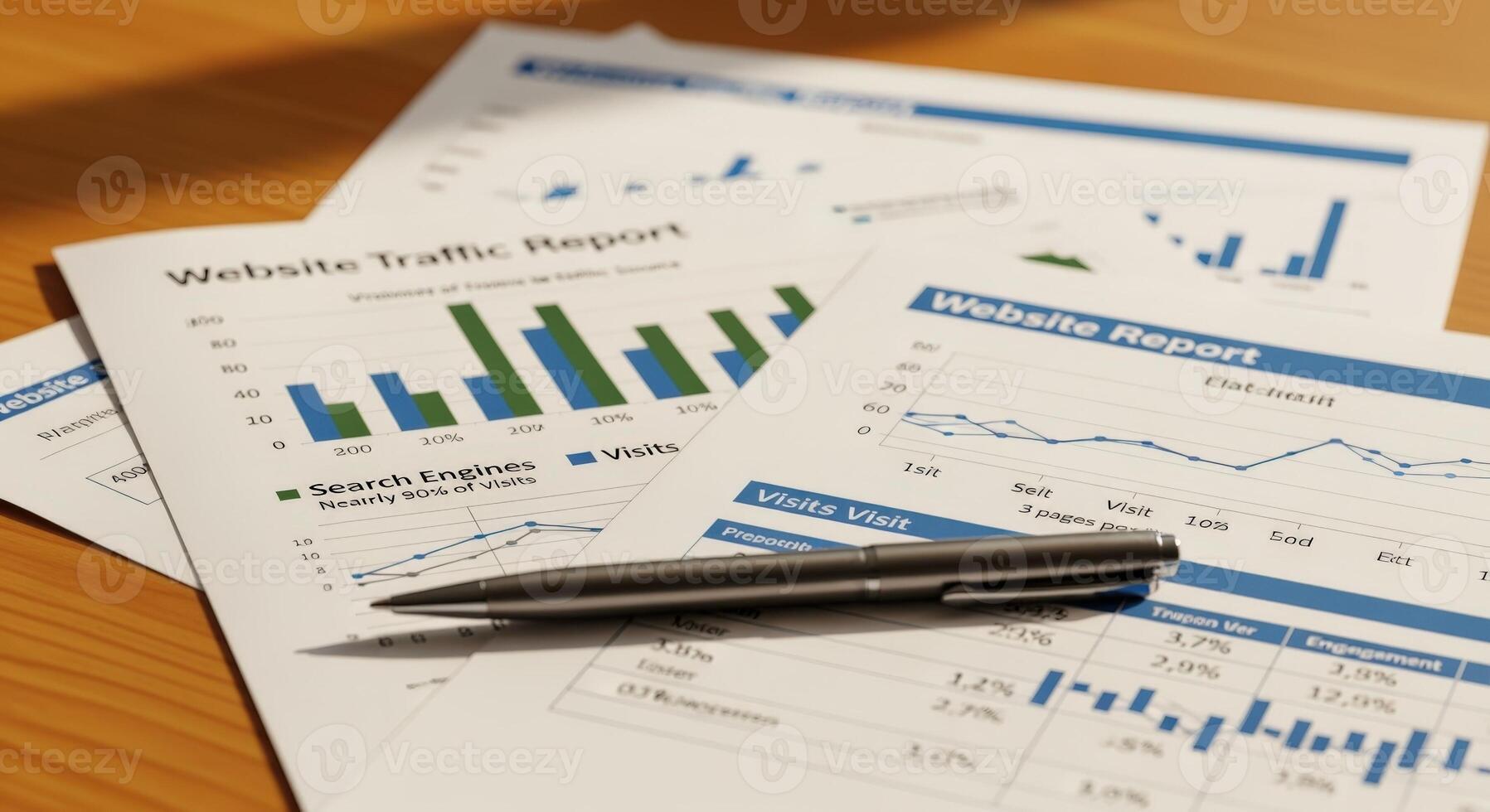 Website Traffic Analytics Report with Charts and Graphs on a Desk, Marketing and Business Analysis photo