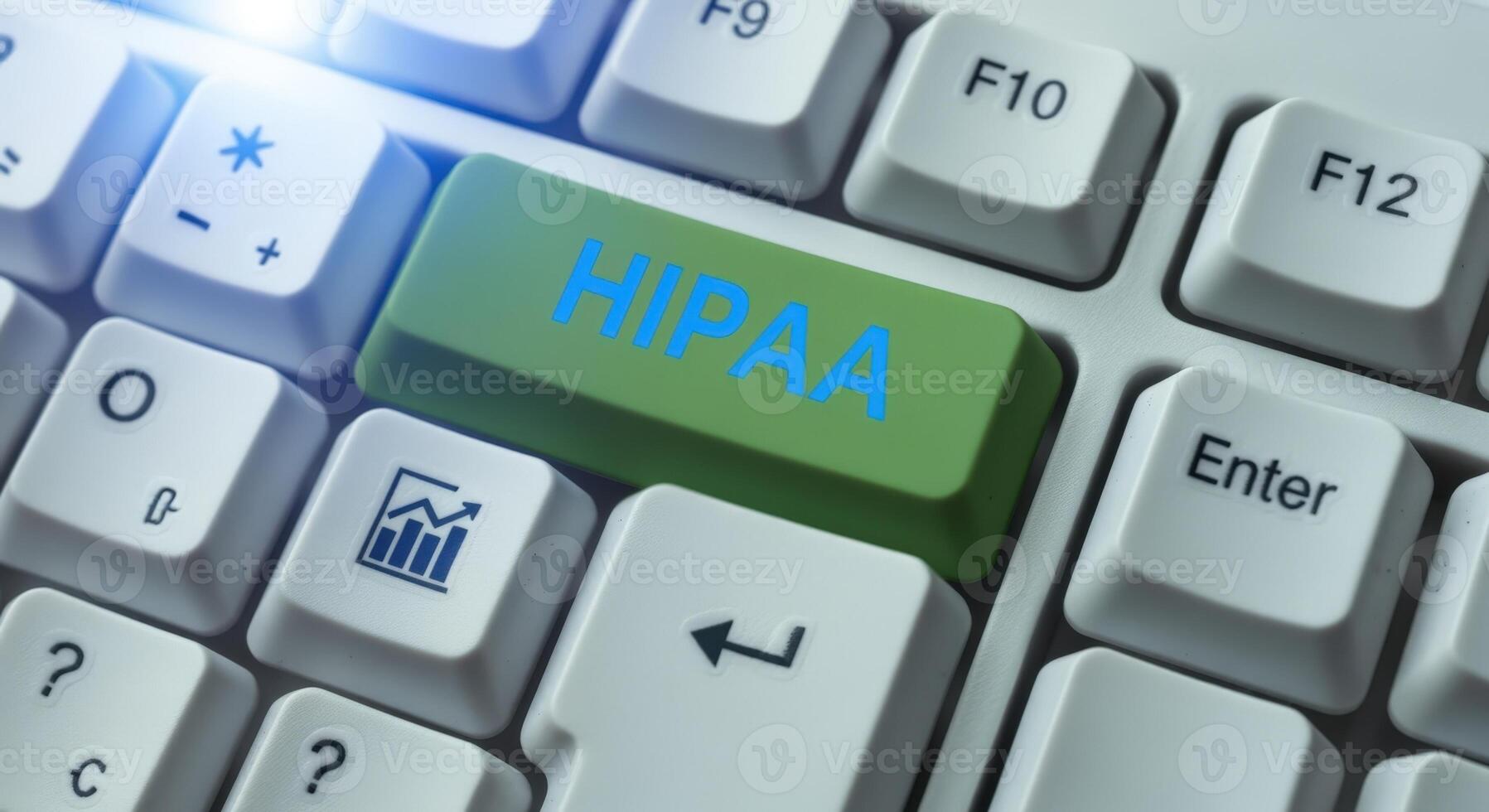 Keyboard with Green Button Featuring HIPAA Text, Health Information Security, Compliance, and Medical Data Concepts photo
